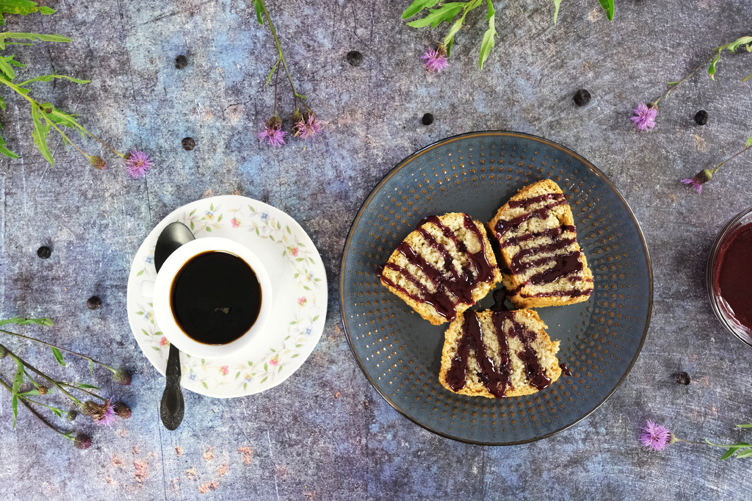 Thistle Cake with Blueberry Glaze