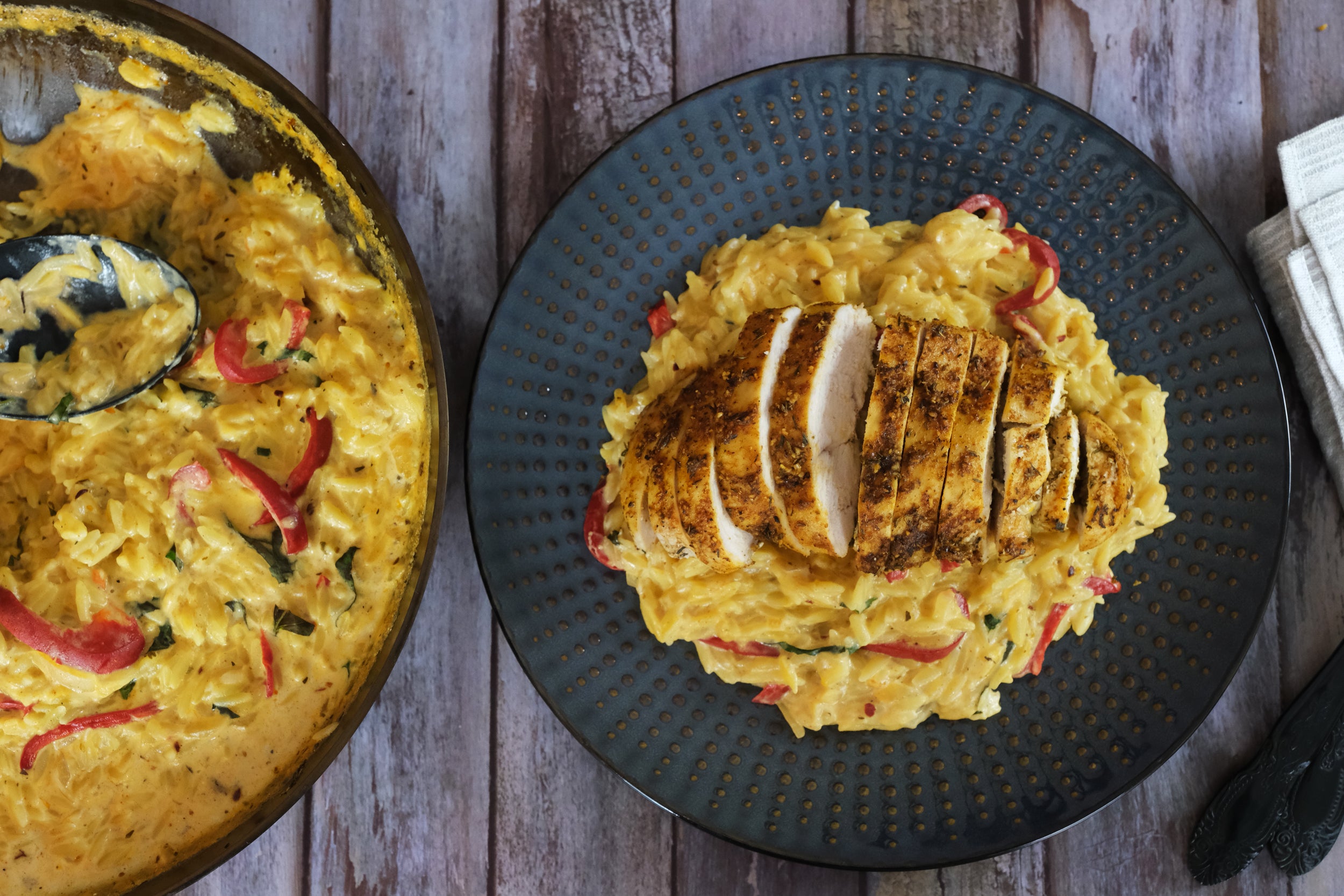 Creamy Cajun Chicken Basil Bell Pepper Orzo