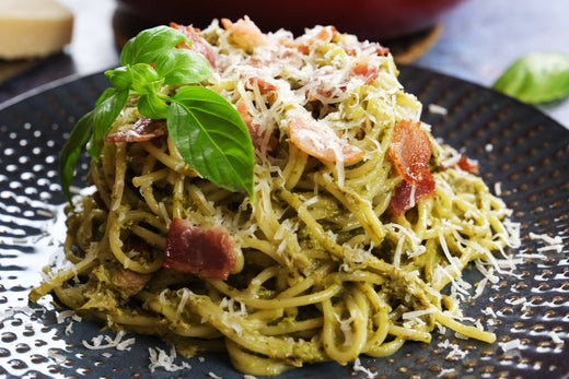 Creamy Basil Pesto Tuna Bacon Pasta recipe
