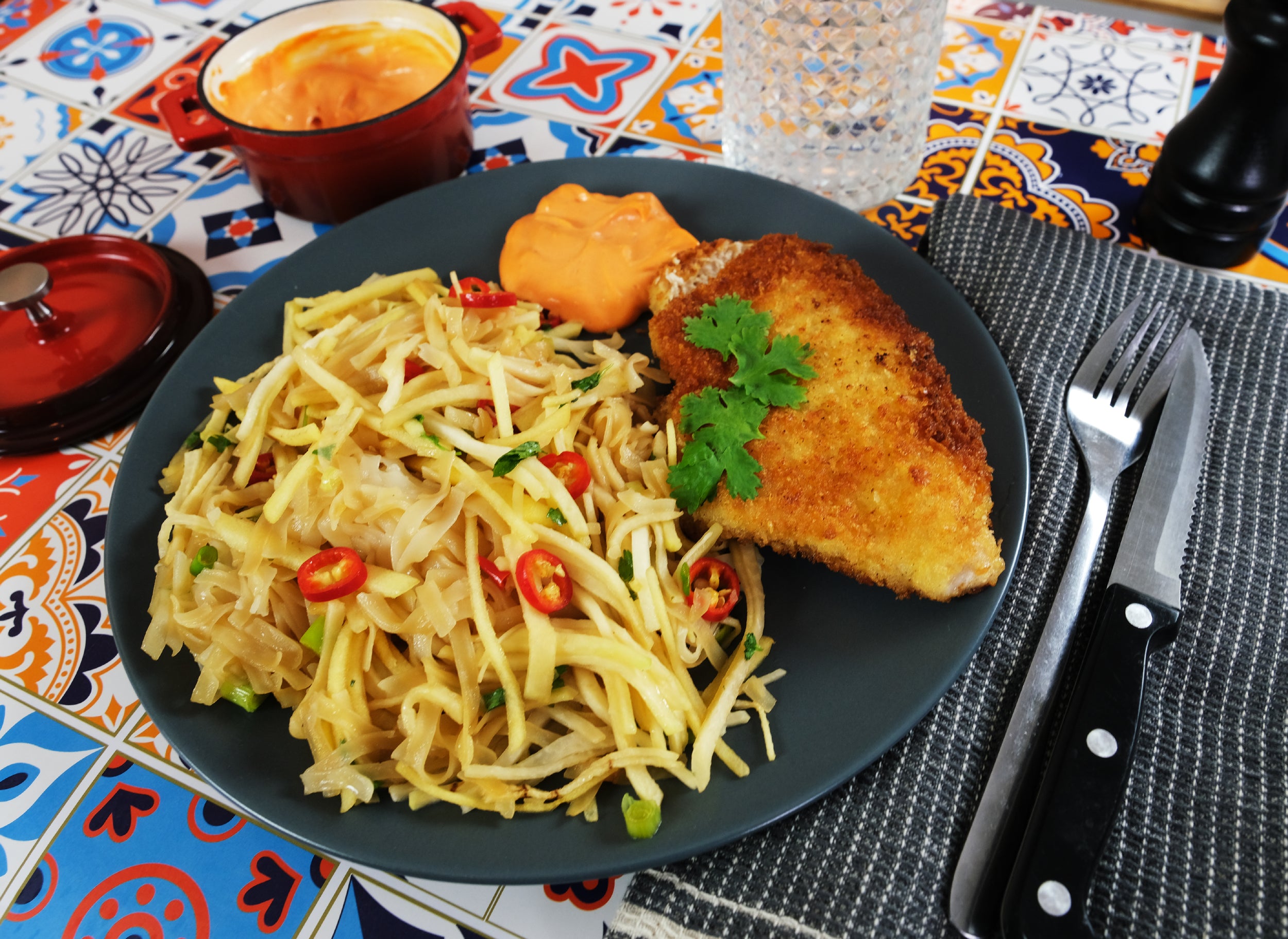 Chicken Schnitzel with Noodle Salad