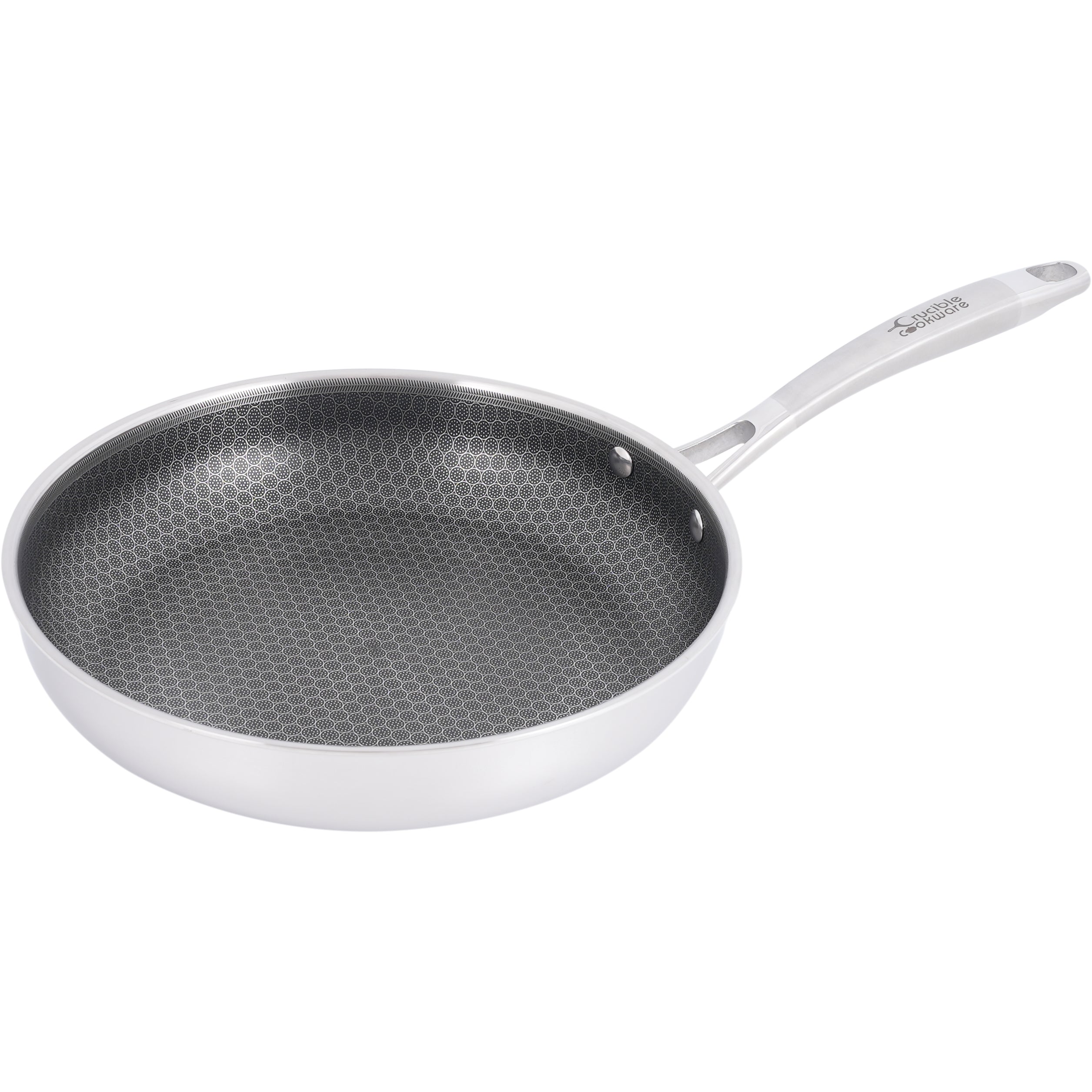 Hybrid Nonstick Frying Pan – 28 cm (11”) Tri-Ply Stainless Steel with Circle Pattern Cooking Surface + Tempered Glass Lid