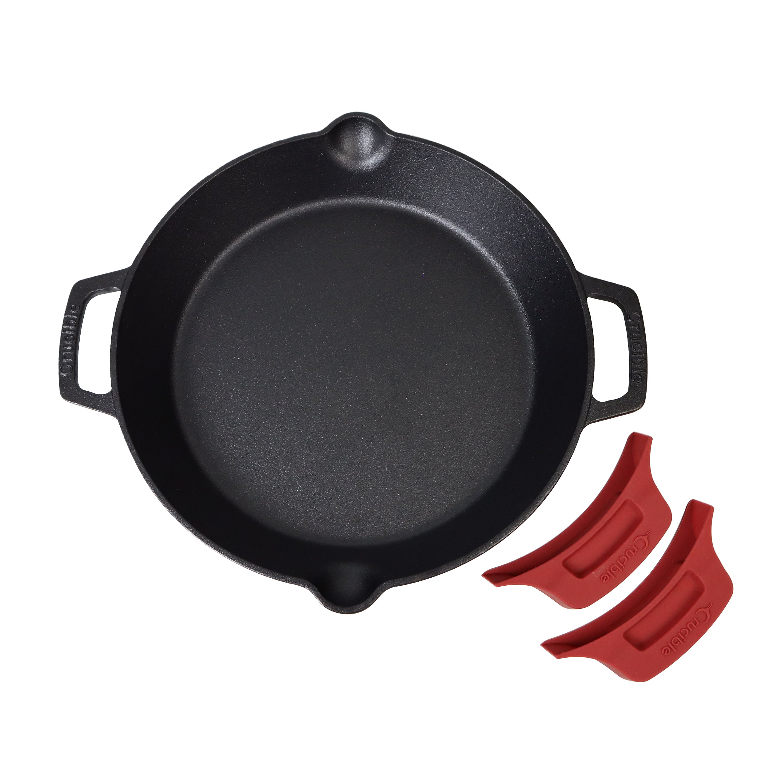 12-Inch (30 cm) Cast Iron Skillet Set with Dual Loop Handles, Frying Pan, Silicone Potholders