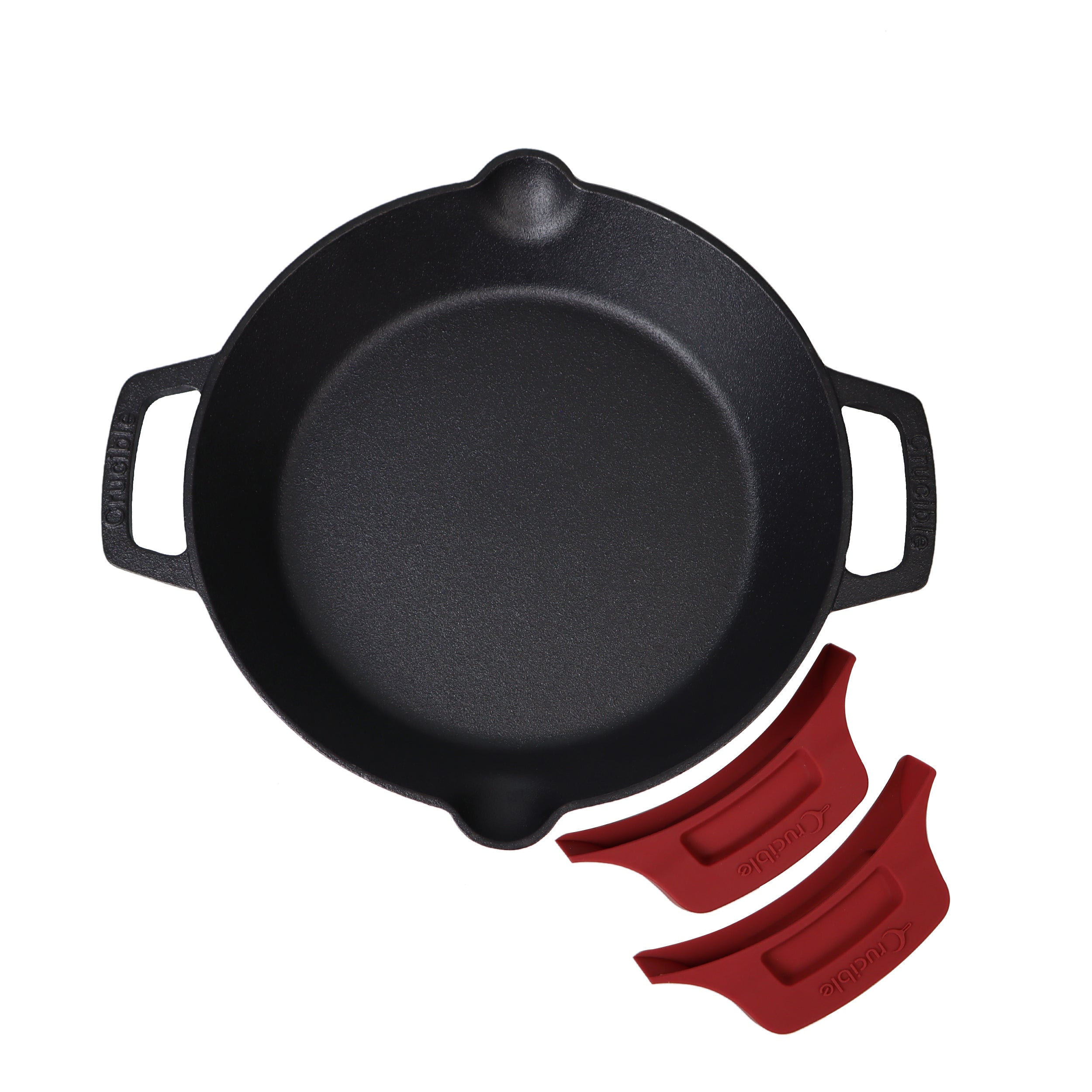 10.25-Inch/26 cm Cast Iron Skillet Set with Dual Loop Handles, Frying Pan, Silicone Potholders