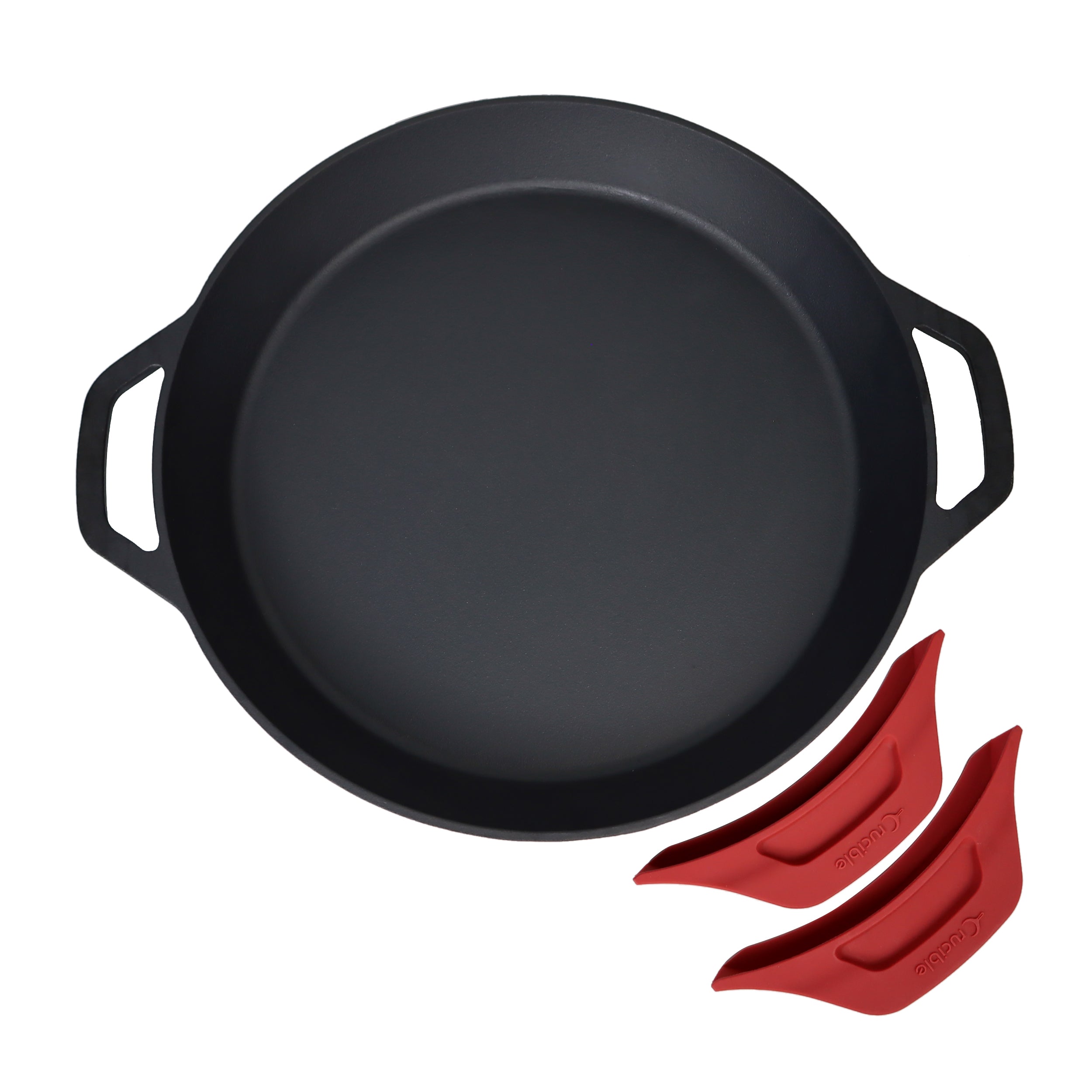15.75-Inch (40 cm) Cast Iron Skillet Set with Dual Loop Handles, Frying Pan, Silicone Potholders