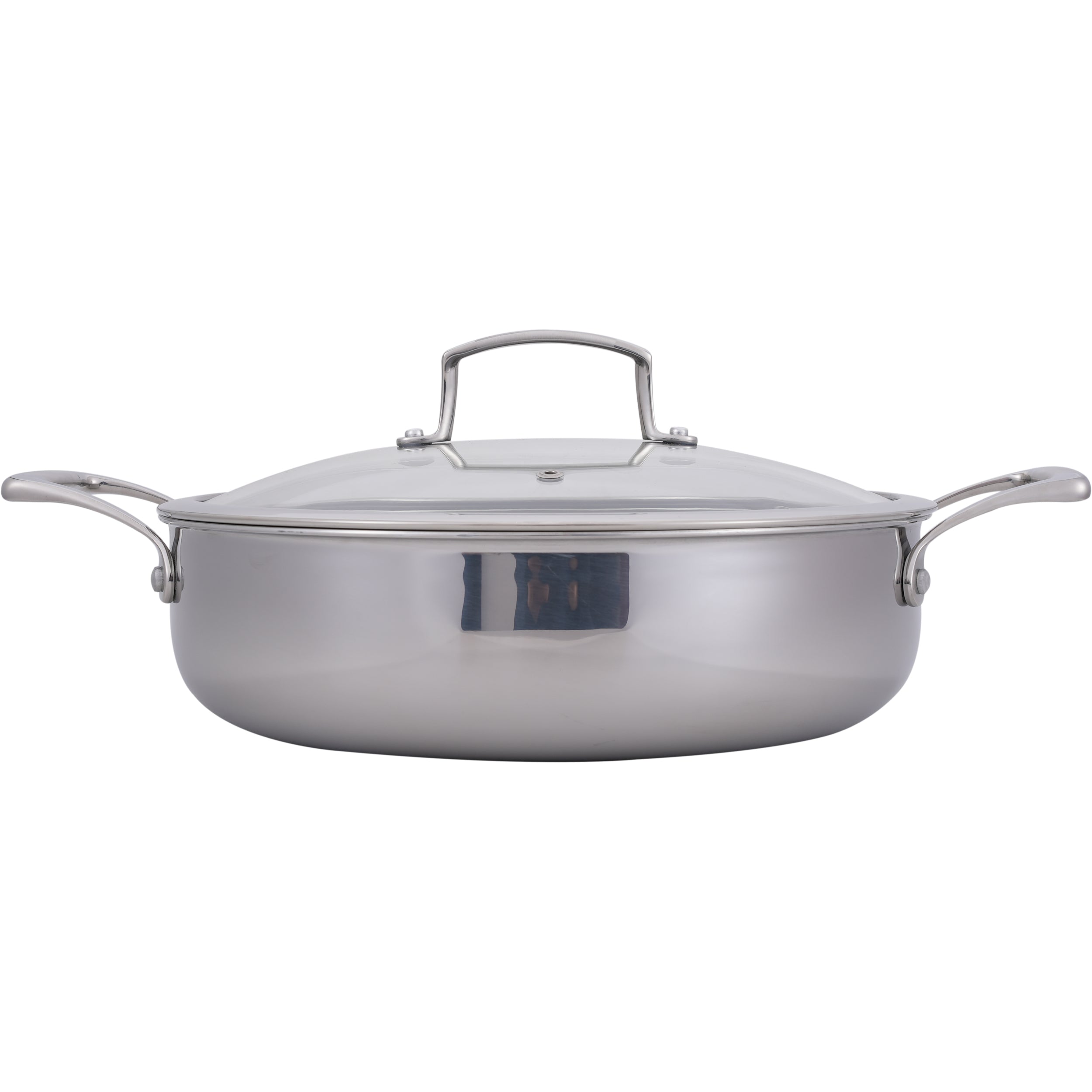 Hybrid Nonstick Sauté Pan – 28 cm (11”) Tri-Ply Stainless Steel with Loop Handles + Tempered Glass Lid, 5 L Capacity