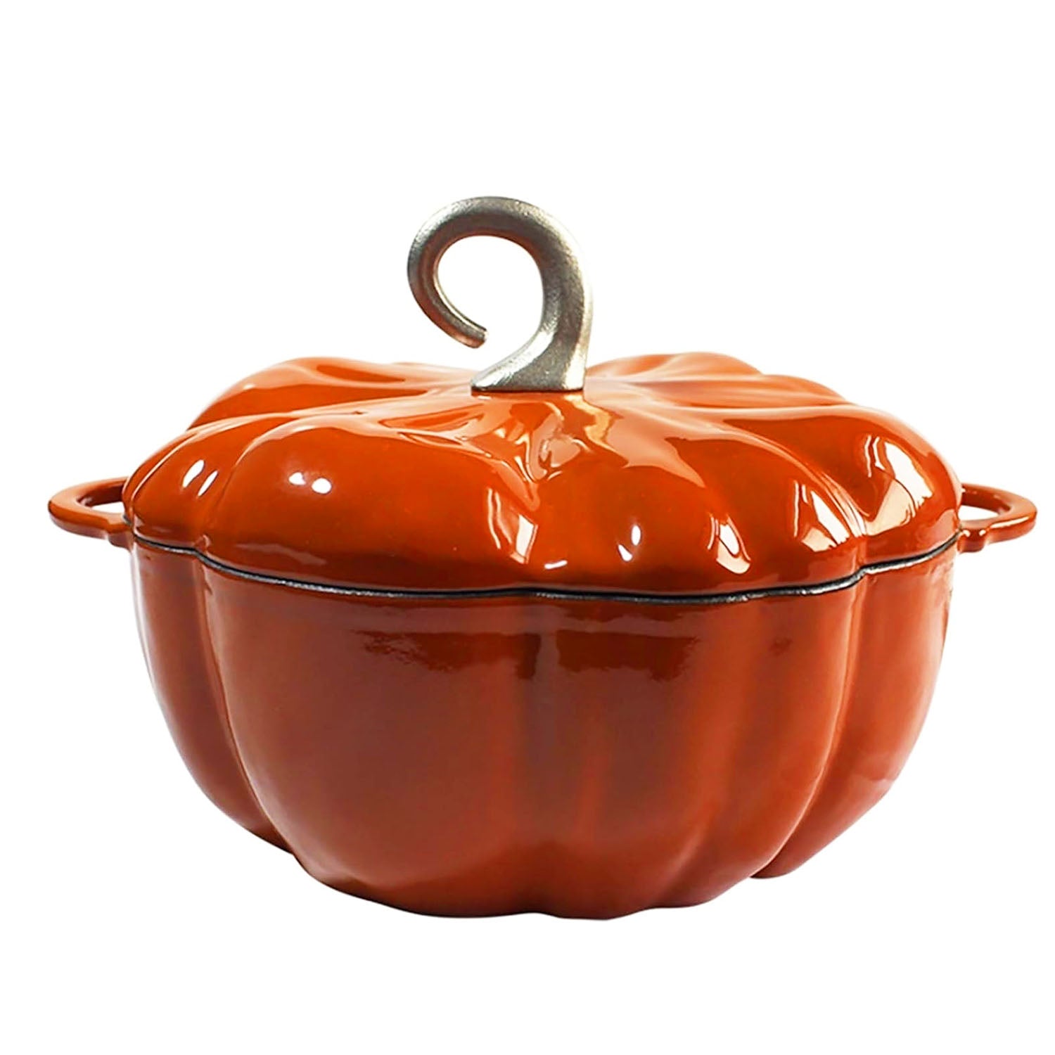 Enameled Cast Iron Pumpkin Pot, Dutch Oven, Cocotte, Orange, 2.32 qt (2.2 L)