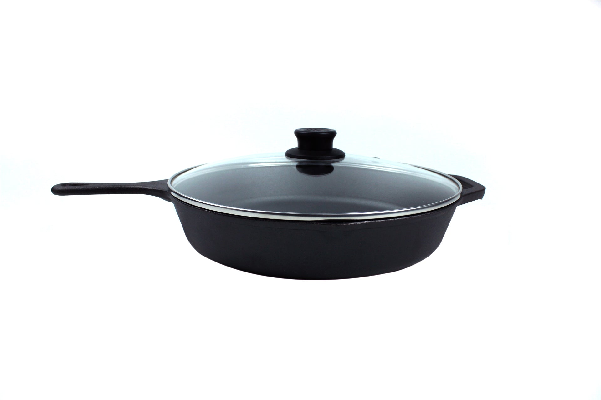 12-Inch (30,5 cm) Cast Iron Skillet Set, Silicone Handle Holders, Glass Lid, Cast Iron Cleaner, Scraper