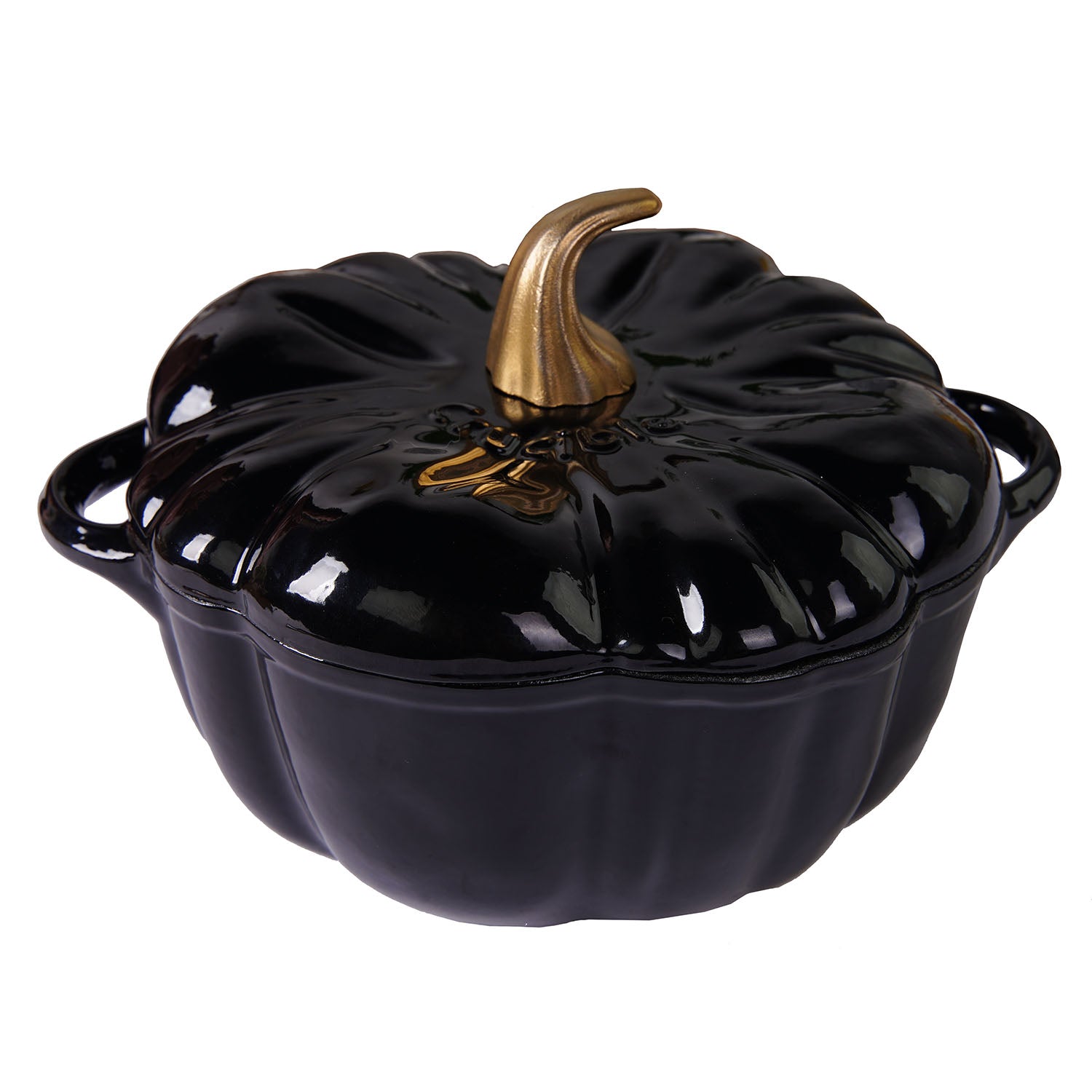 Enameled Cast Iron Pumpkin Pot, Dutch Oven, Cocotte, Black, 2.32 qt (2.2 L)