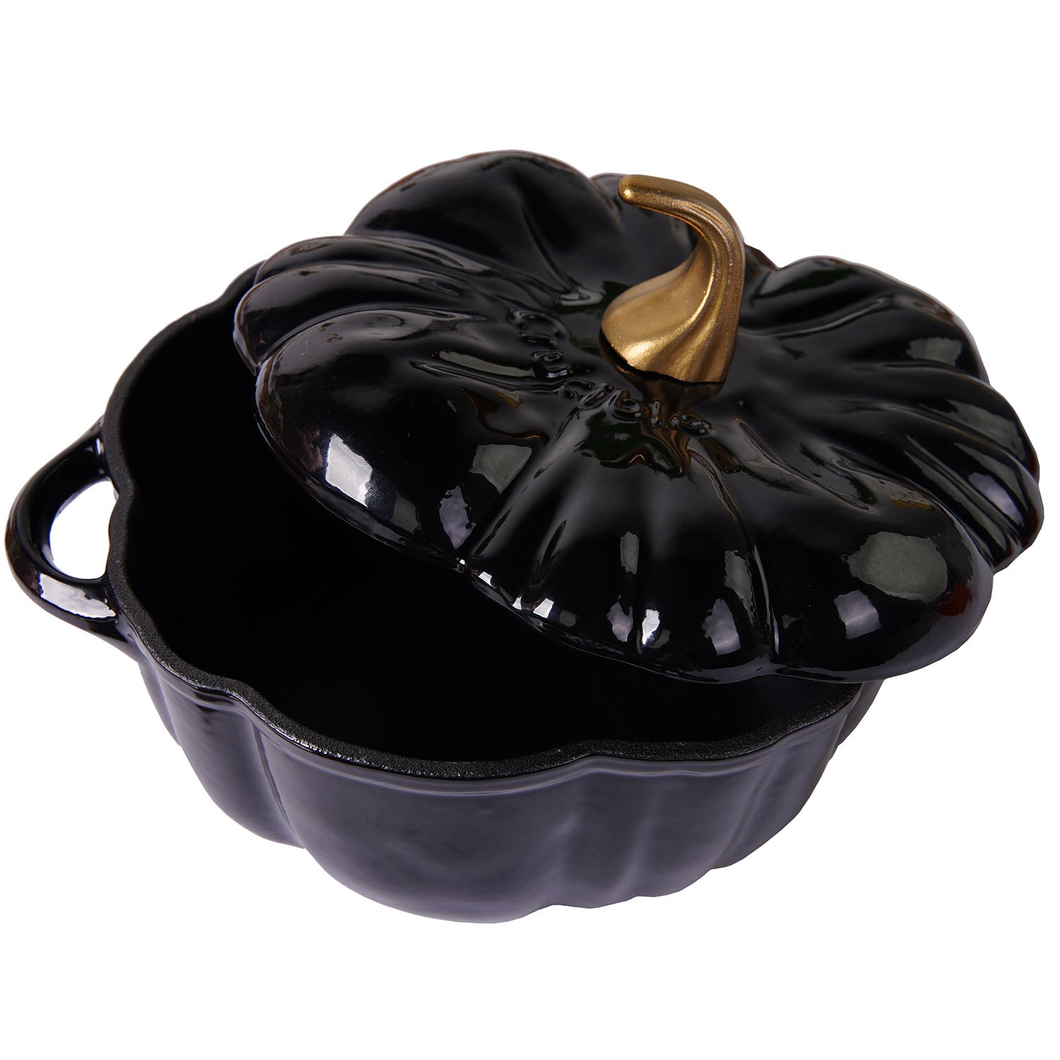 Enameled Cast Iron Pumpkin Pot, Dutch Oven, Cocotte, Black, 2.32 qt (2.2 L)