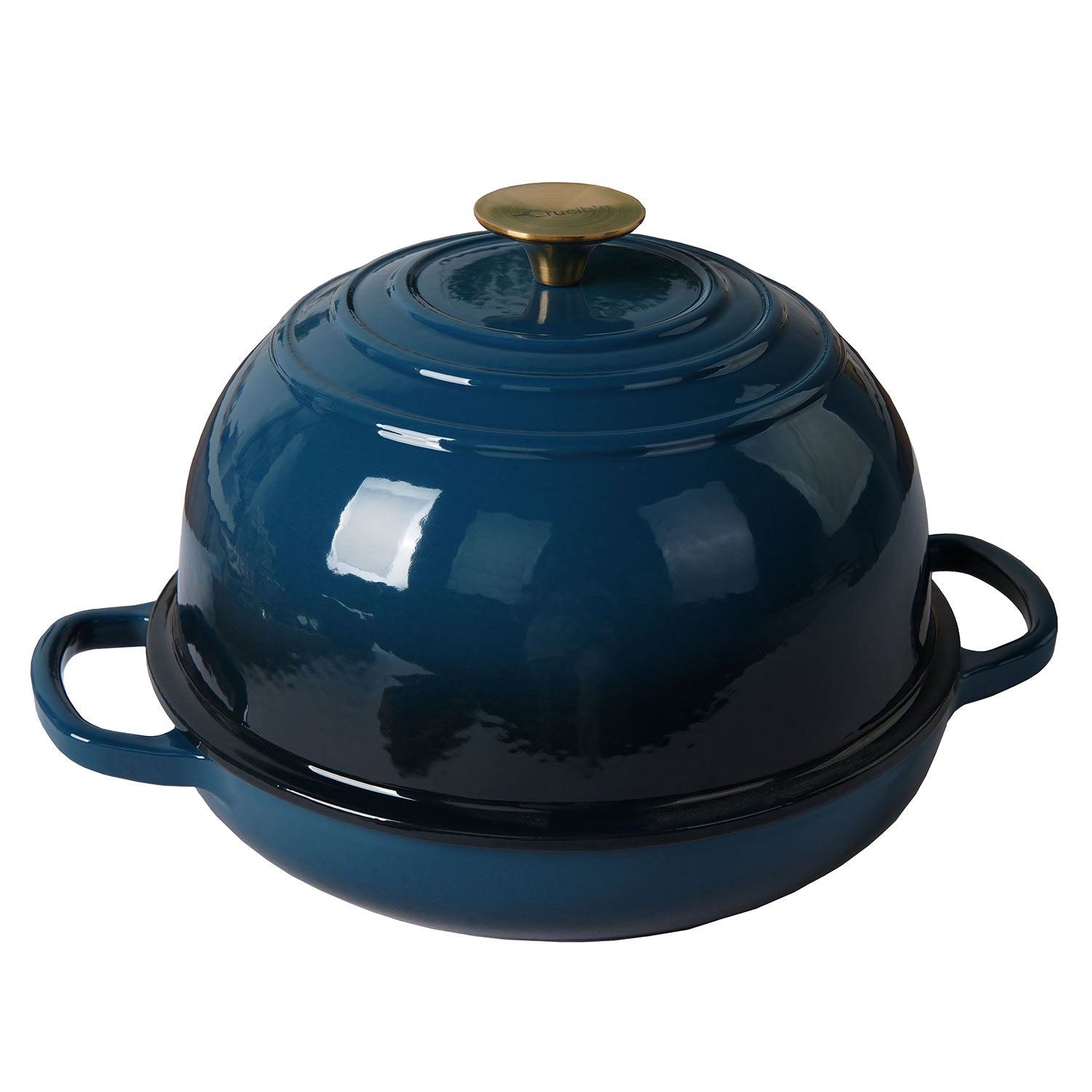 Enameled Cast Iron Bread Pan, Sour Dough Artisan Bread Oven – Dark Teal Blue – Round 26 cm, 6.25 L (6.6 qt) – Deep Lid for Steam Baking