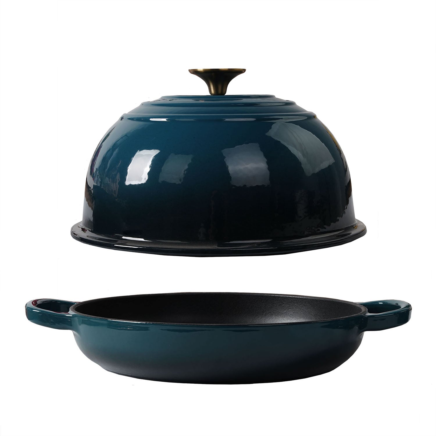 Enameled Cast Iron Bread Pan, Sour Dough Artisan Bread Oven – Dark Teal Blue – Round 26 cm, 6.25 L (6.6 qt) – Deep Lid for Steam Baking