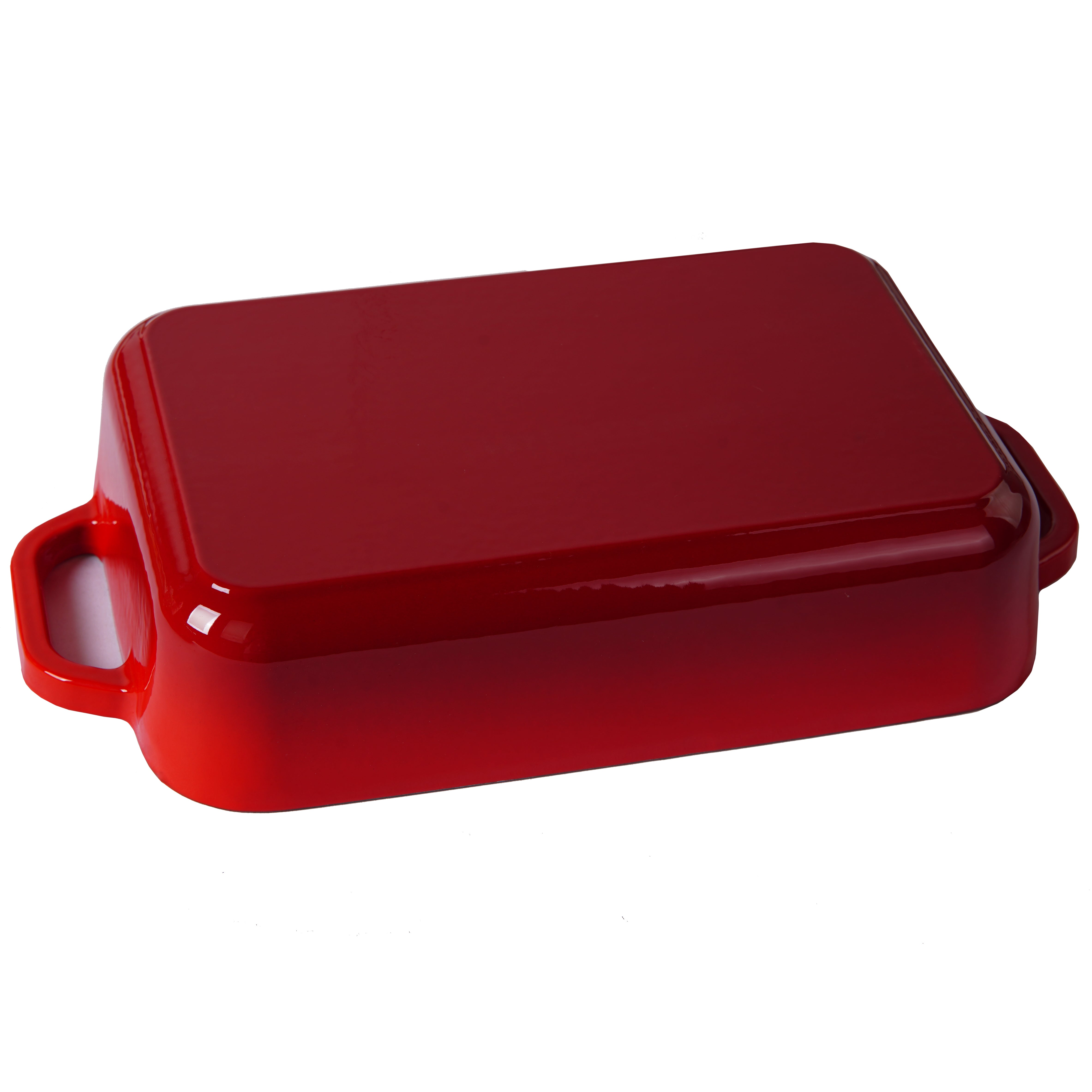 Enameled Cast Iron Rectangular Baking Pan with Loop Handles, Casserole Dish, Lasagna Pan, Deep Roasting Pan - Red