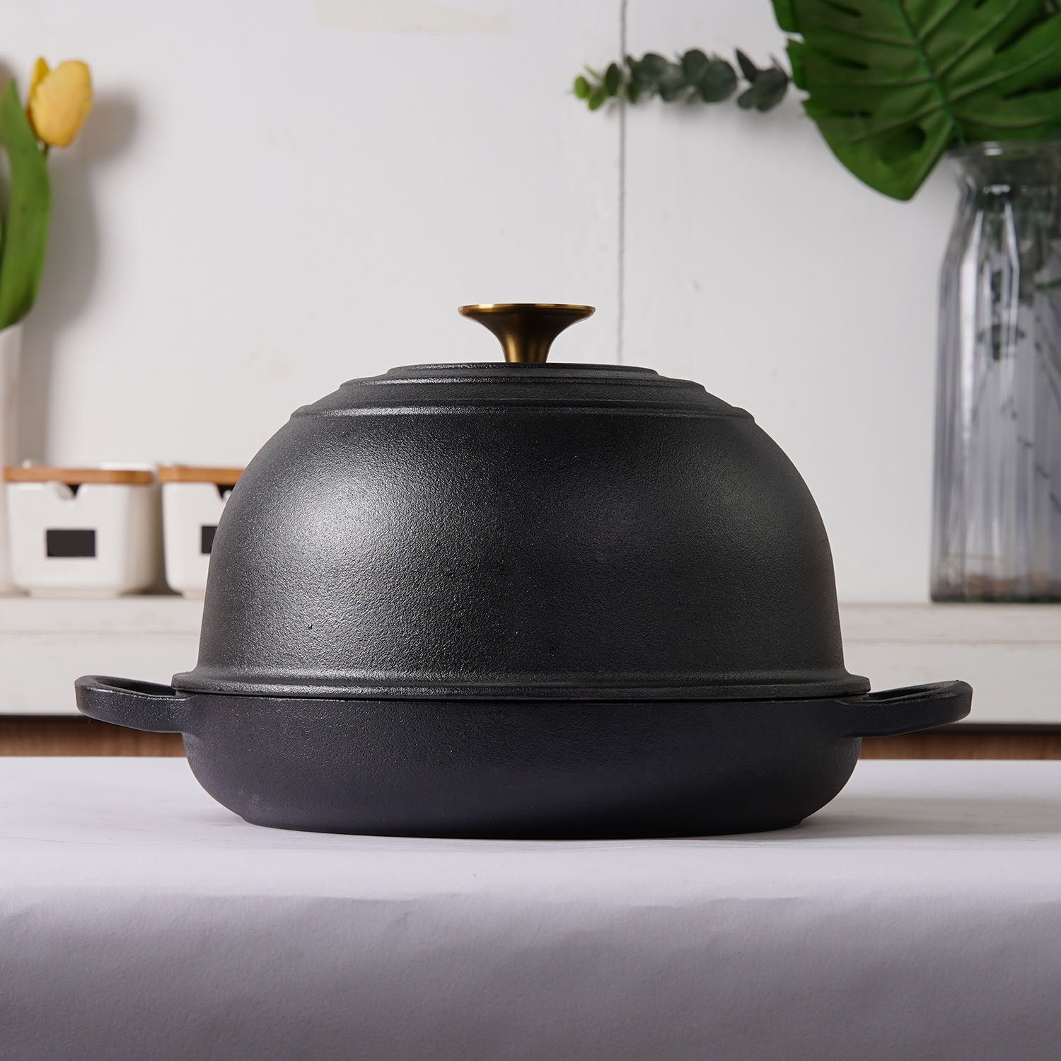 Cast Iron Bread Pan, Sour Dough Artisan Bread Oven – Round 26 cm, 6.25 L (6.6 qt) – Deep Lid for Steam Baking