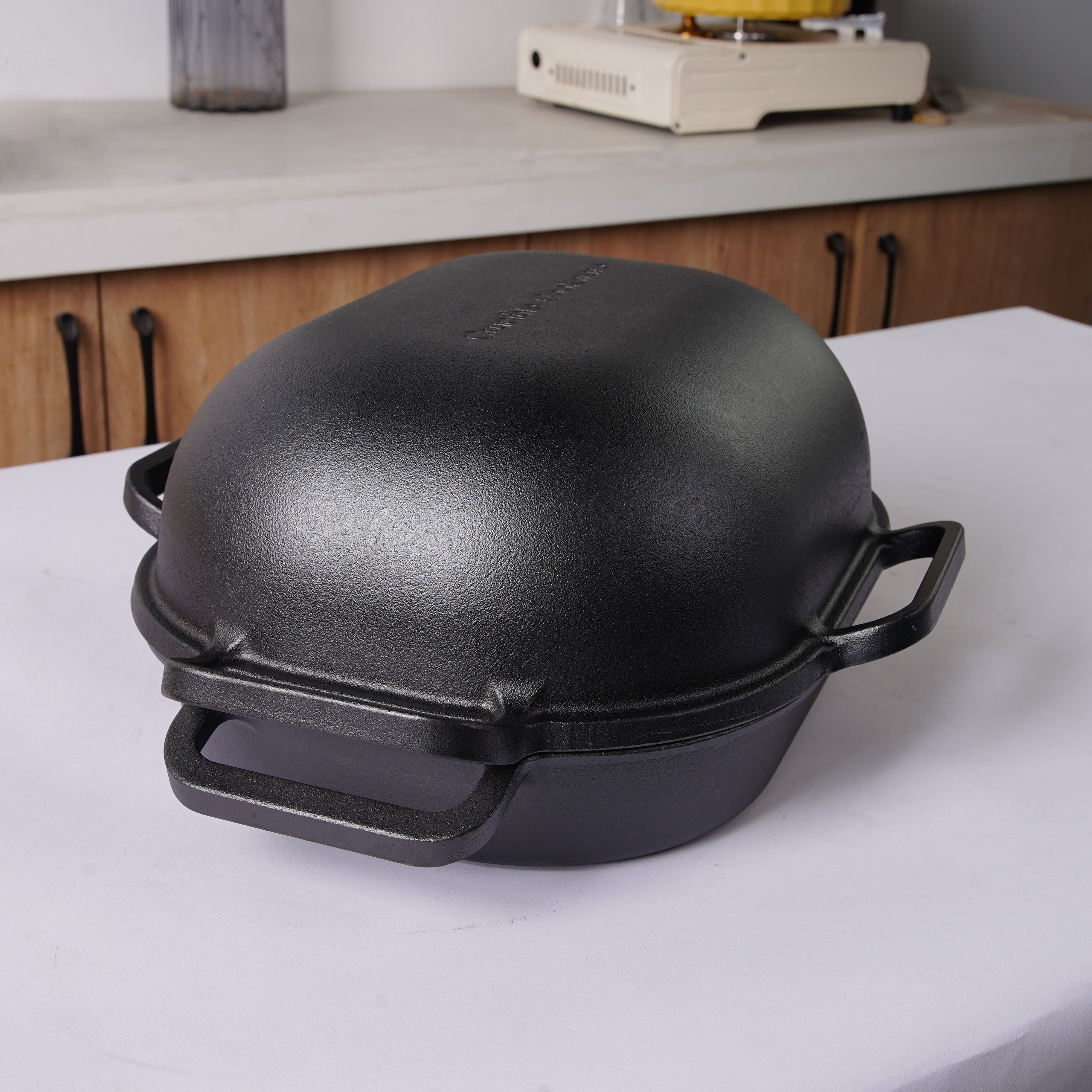 Cast Iron Bread Pan, Sour Dough Artisan Bread Oven – Extra Large – 6 Loop Handles – Deep Lid for Steam Baking