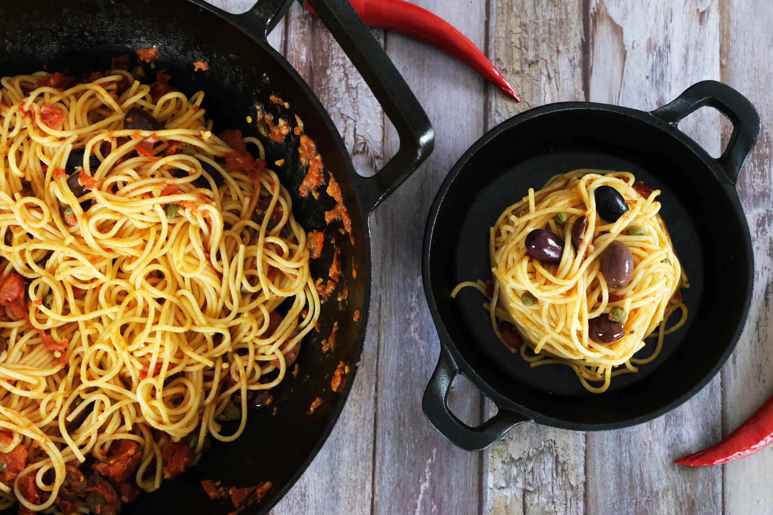cast iron wok and cast iron serving pan