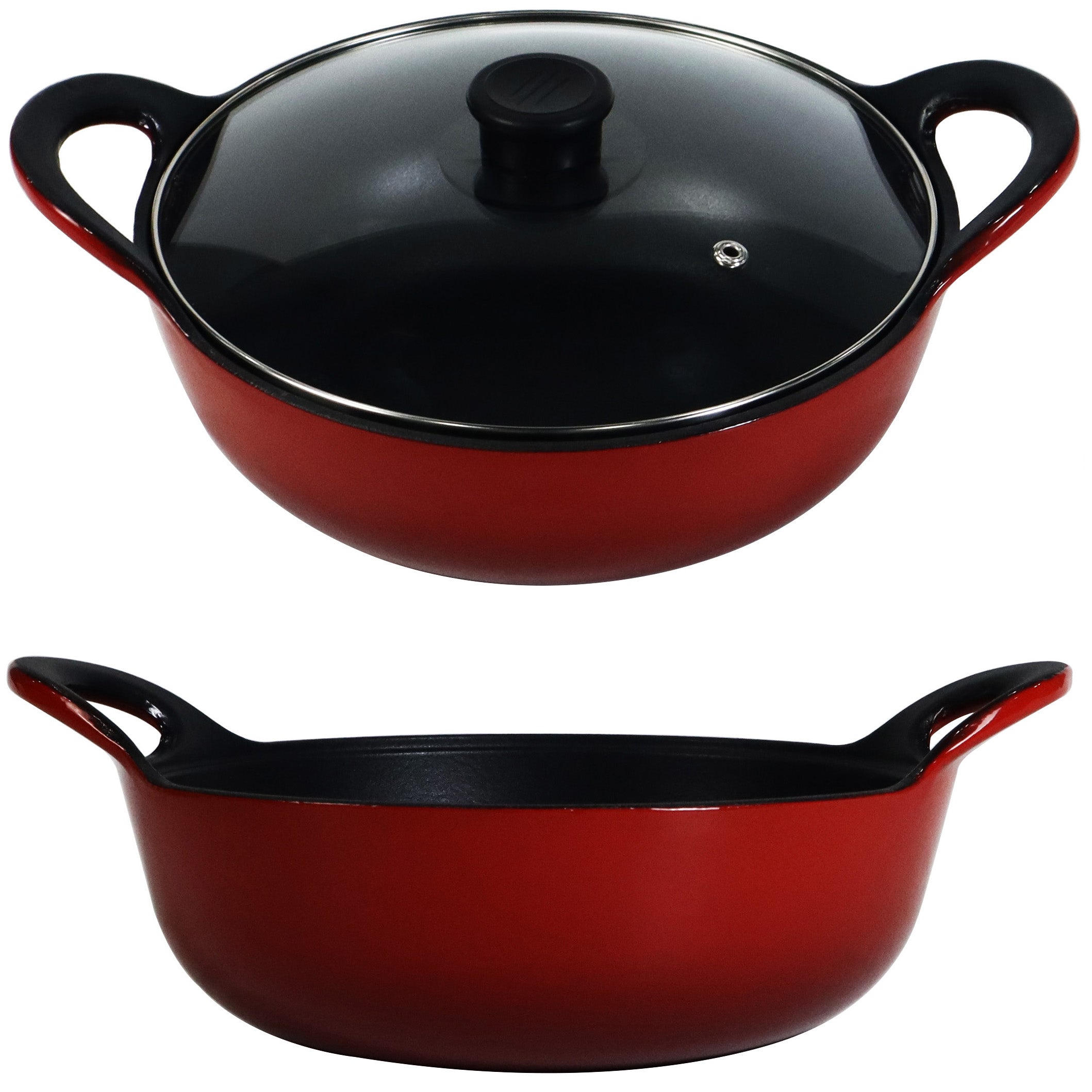 Enameled Cast Iron Balti Casserole with a Glass Lid, 3 Quart (2,83 litre) Cast Iron Casserole Dish