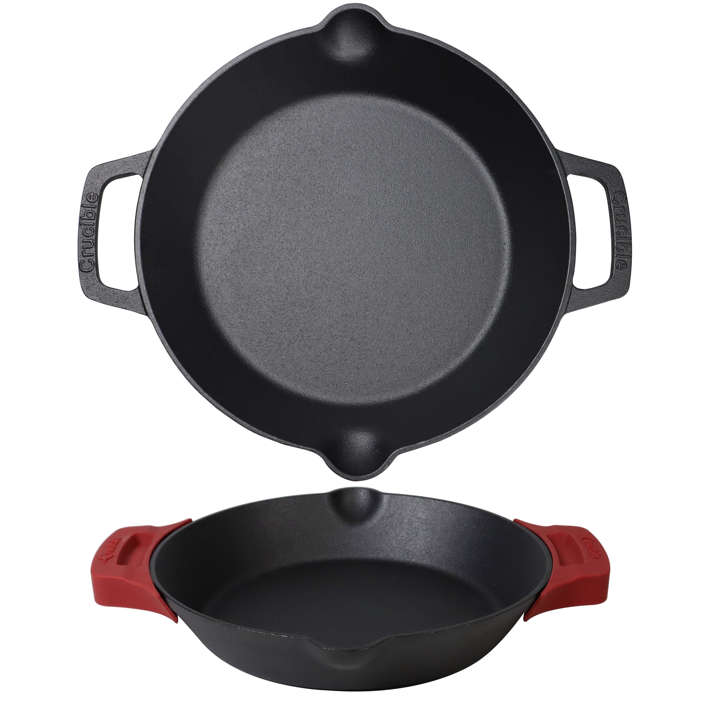 10.25-Inch/26 cm Cast Iron Skillet Set with Dual Loop Handles, Frying Pan, Silicone Potholders
