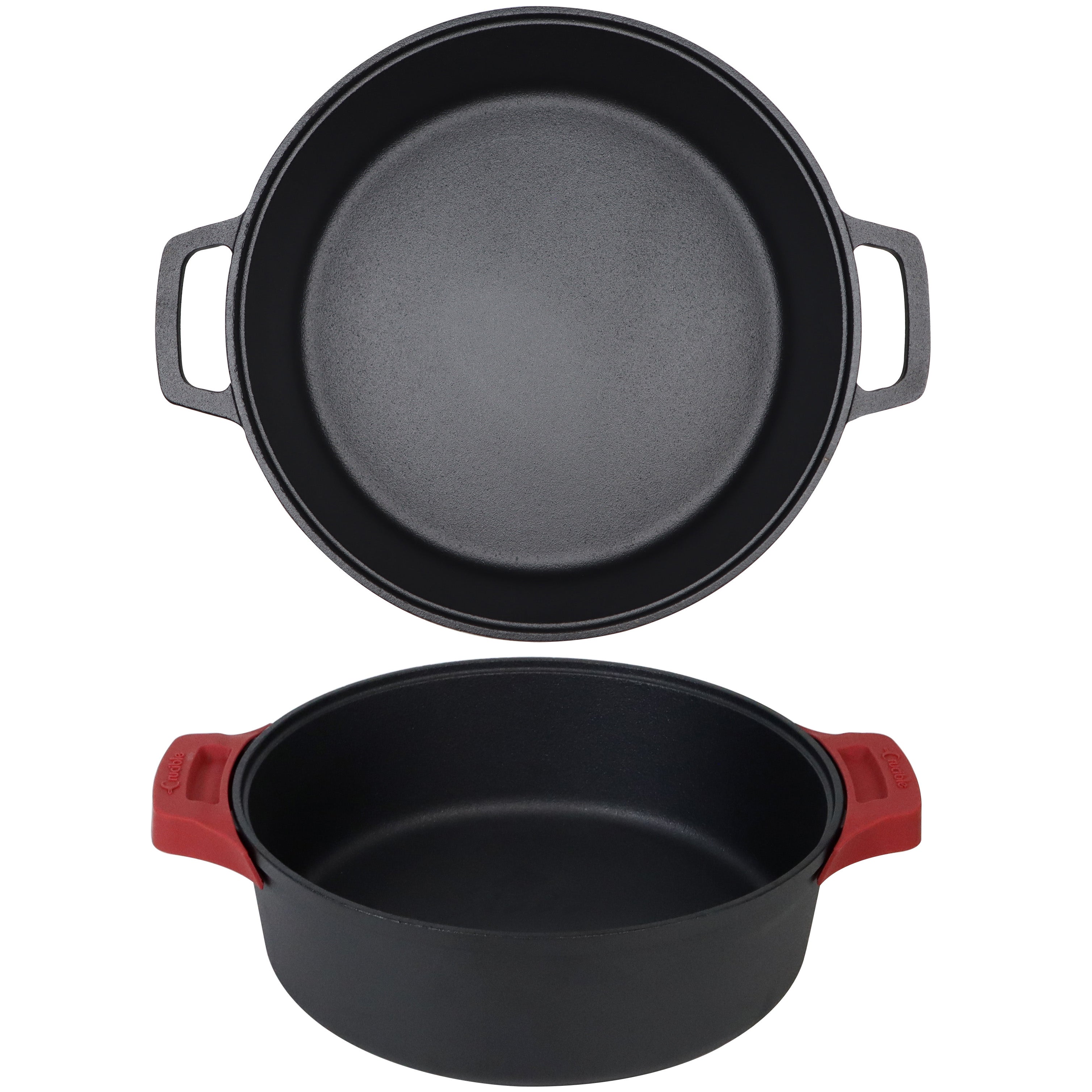 12-Inch/30 cm Cast Iron Skillet Sauté Pan Set (EXTRA DEEP) with Dual Loop Handles, Frying Pan, Silicone Potholders