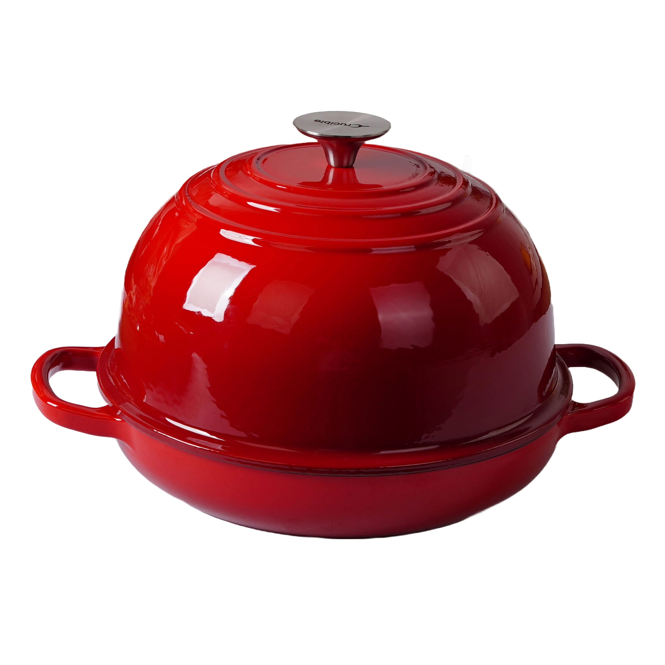 Enameled Cast Iron Bread Pan, Sour Dough Artisan Bread Oven – Red – Round 26 cm, 6.25 L (6.6 qt) – Deep Lid for Steam Baking