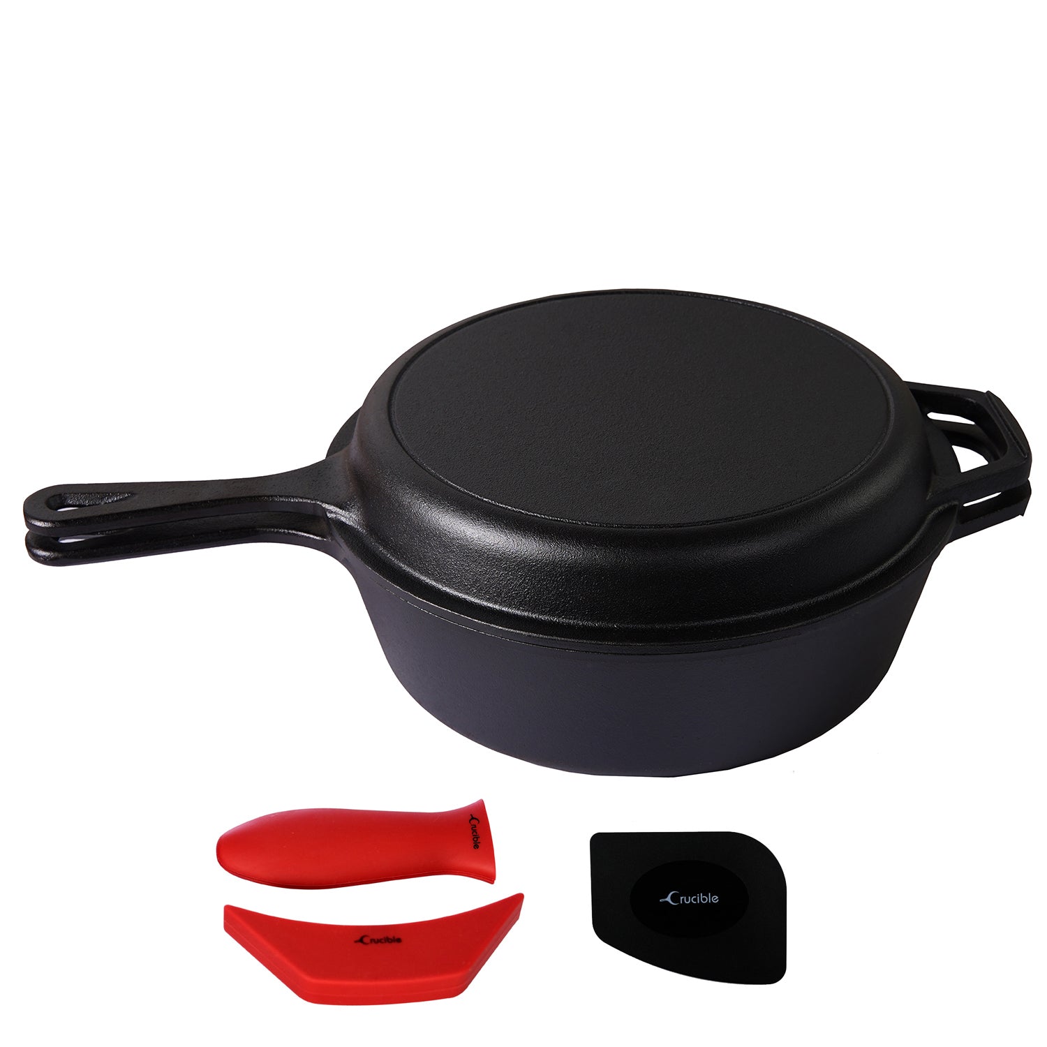 Cast Iron Skillet (EXTRA DEEP) - 10.25"-Inch (26 cm) with Skillet Lid, Frying Pans + Silicone Handle Holder Covers - Oven Safe Cookware - Indoor/Outdoor Use - Use on any Stovetop, Grill, Induction Safe