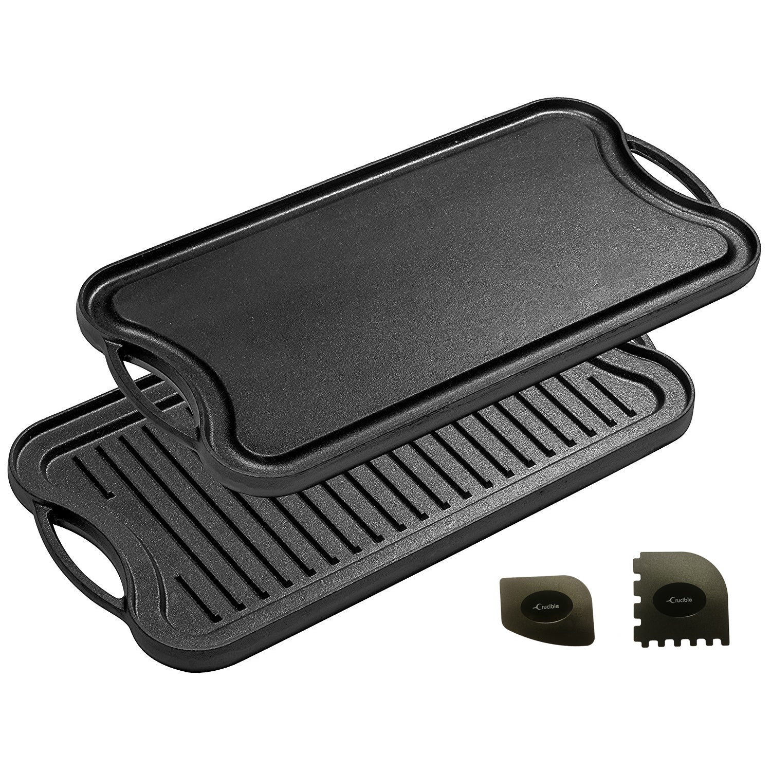 Cast Iron Griddle (20" by 10"/51 cm x 26 cm), Reversible, Grill and Griddle Combo, fits over two stovetop burners