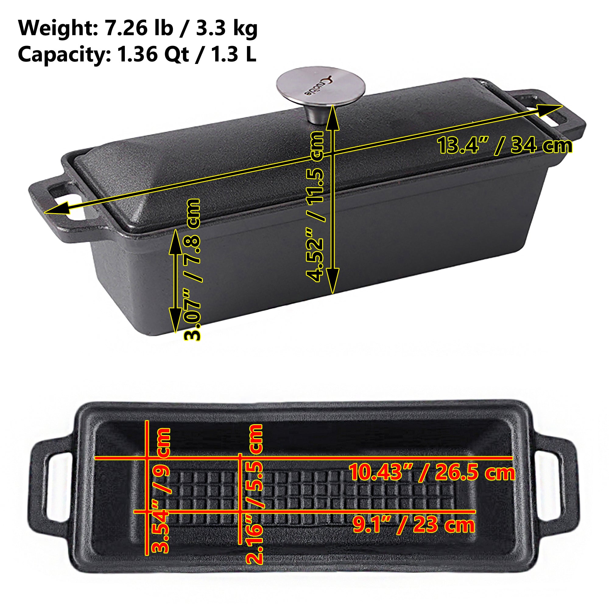 Cast Iron Bread Pan with Lid - Oven Safe Form for Baking and Cooking - Loaf Pan