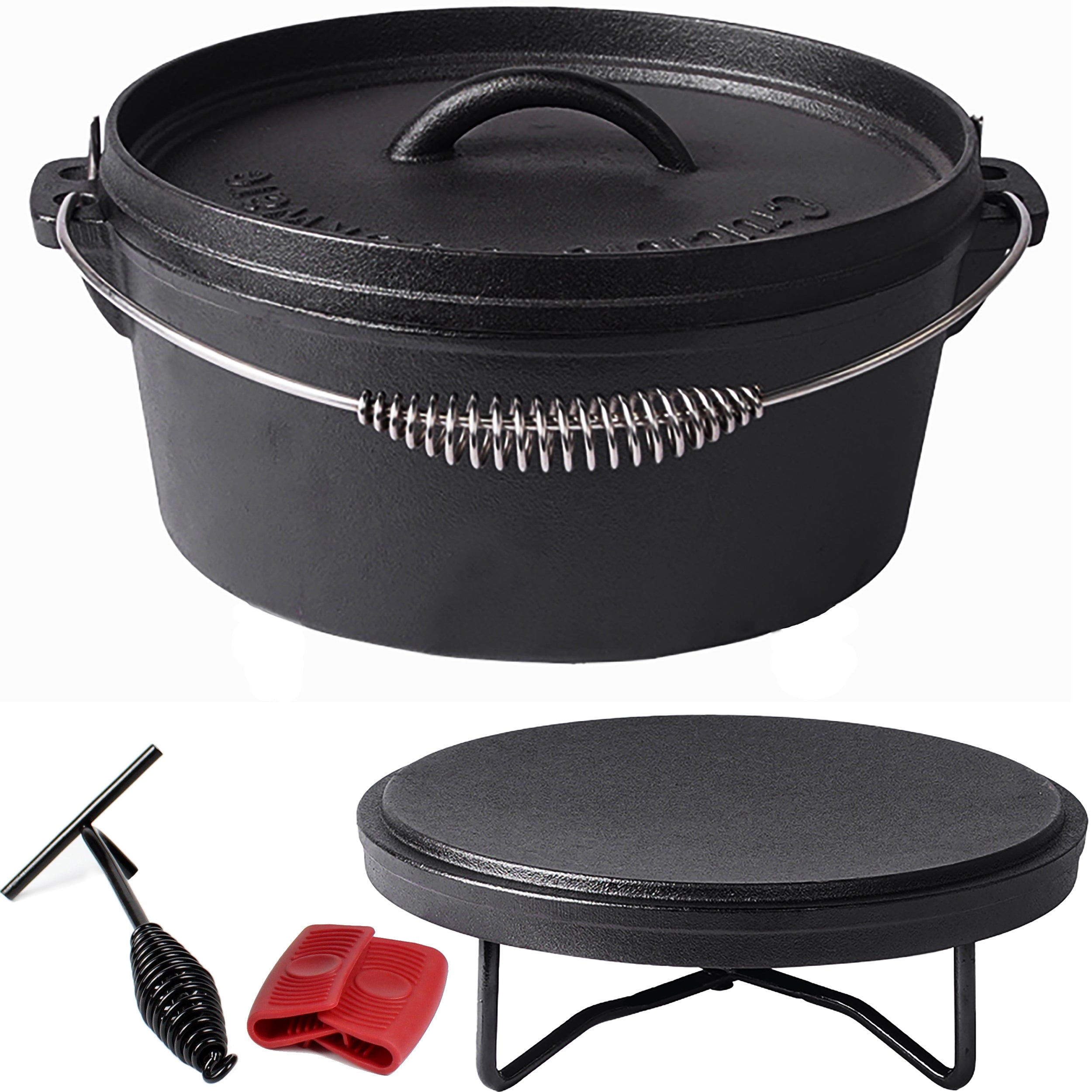 Cast Iron Camp Dutch Oven Pot, 4.1 qt (3,9 L), including Lid Lifter & Lid Stand