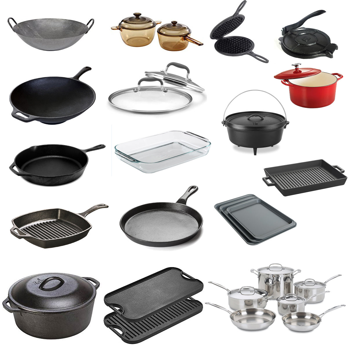 Cast Iron Care Set of 4, Cast Iron Cleaner Chain Mail Scrubber + Cleaning Brush + Pan & Grill Scrapers