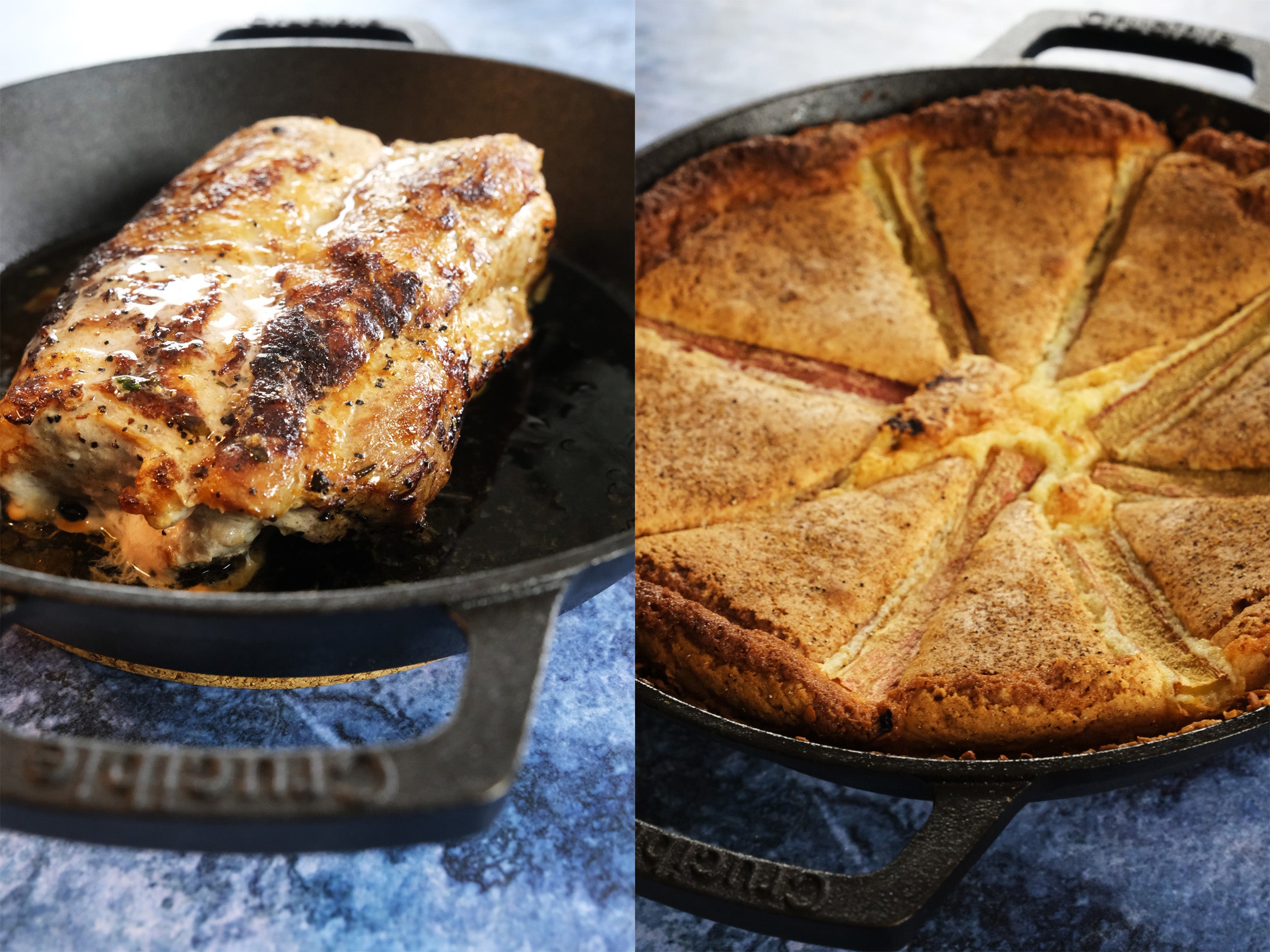 10.25-Inch/26 cm Cast Iron Skillet Set with Dual Loop Handles, Frying Pan, Silicone Potholders