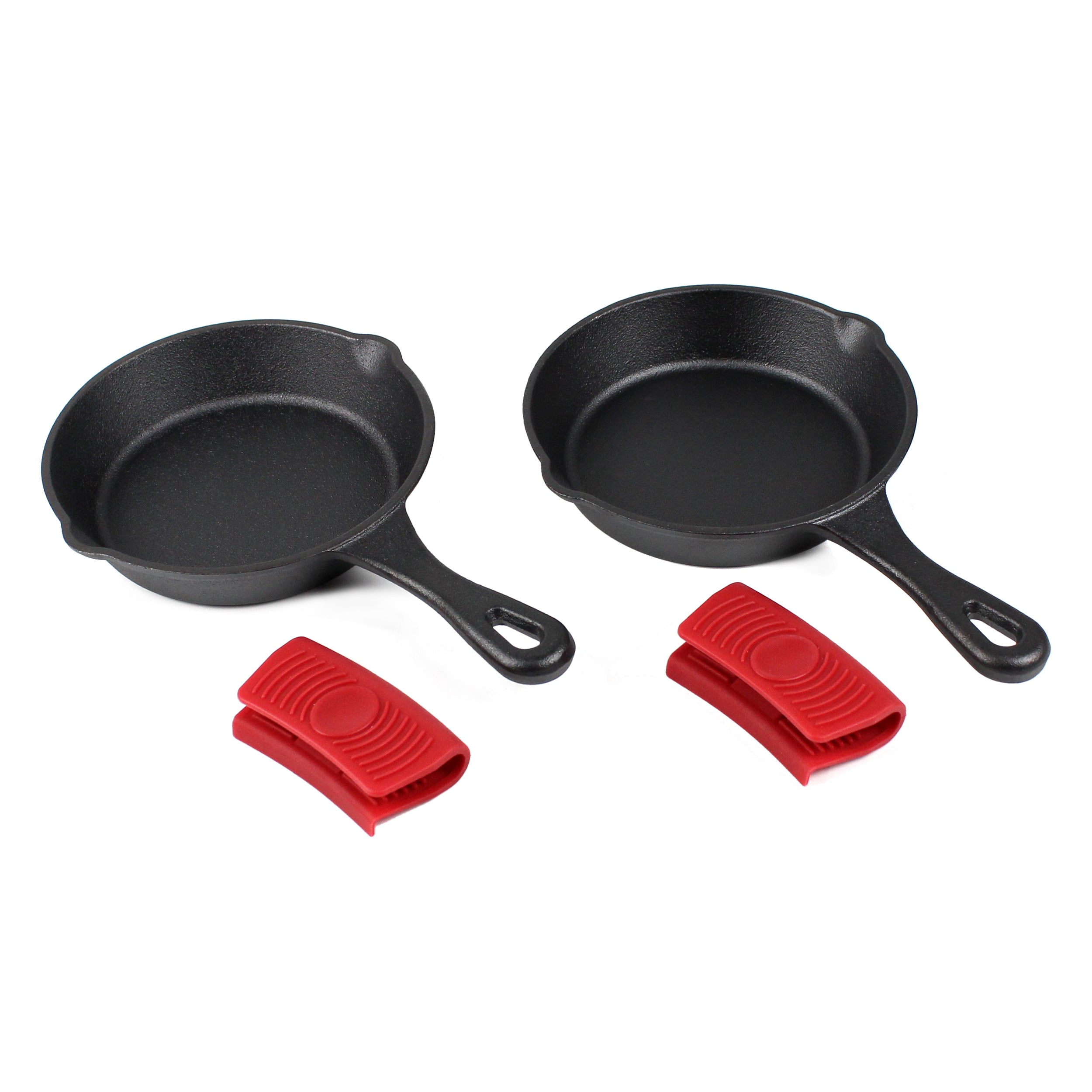 6"-Inch (15 cm) Cast Iron Skillet Set of 2 with 2 Silicon Handle Holder Grips