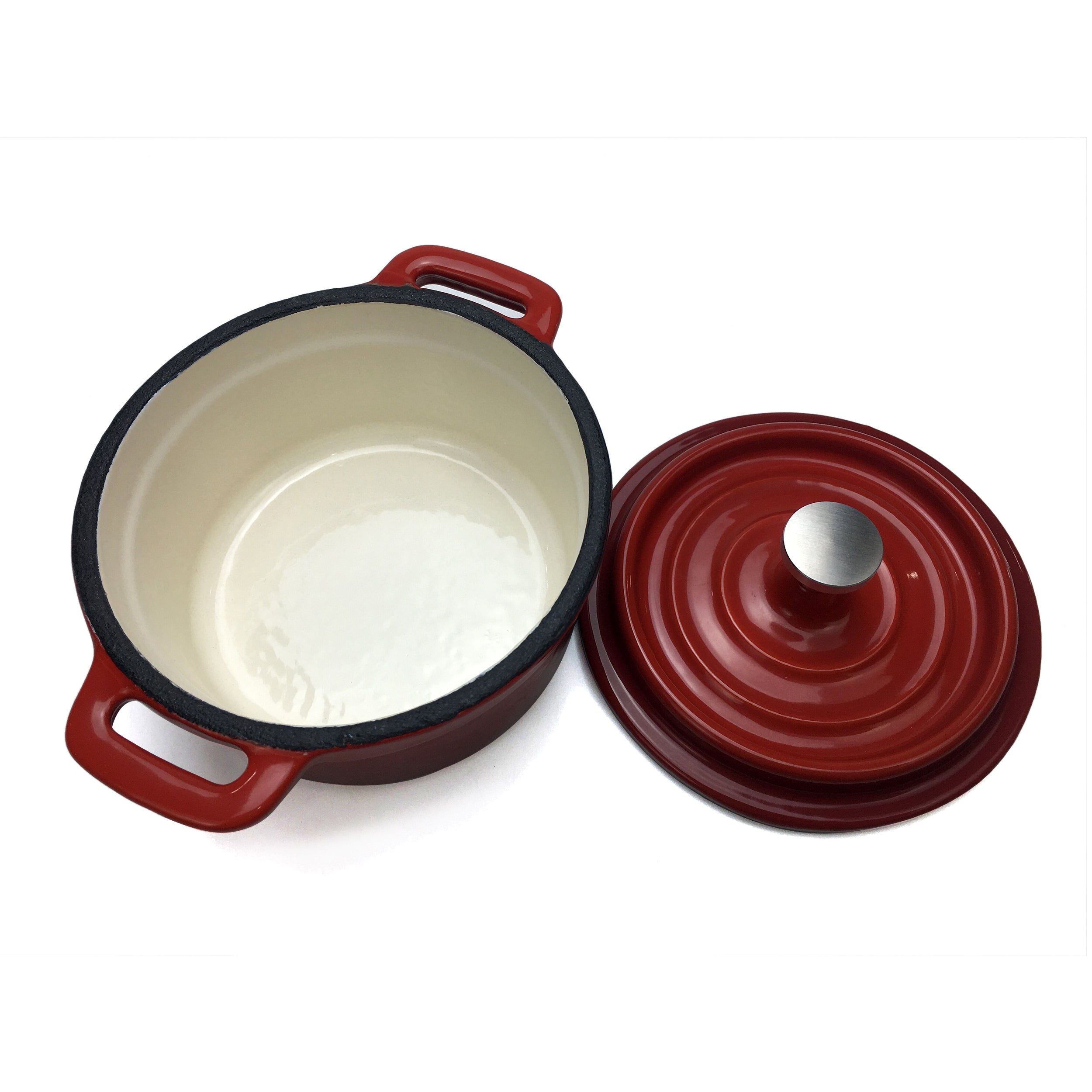 Enameled Cast Iron Dutch Oven, Cocotte (Small) - 4" (10 cm) Diameter - Round Red