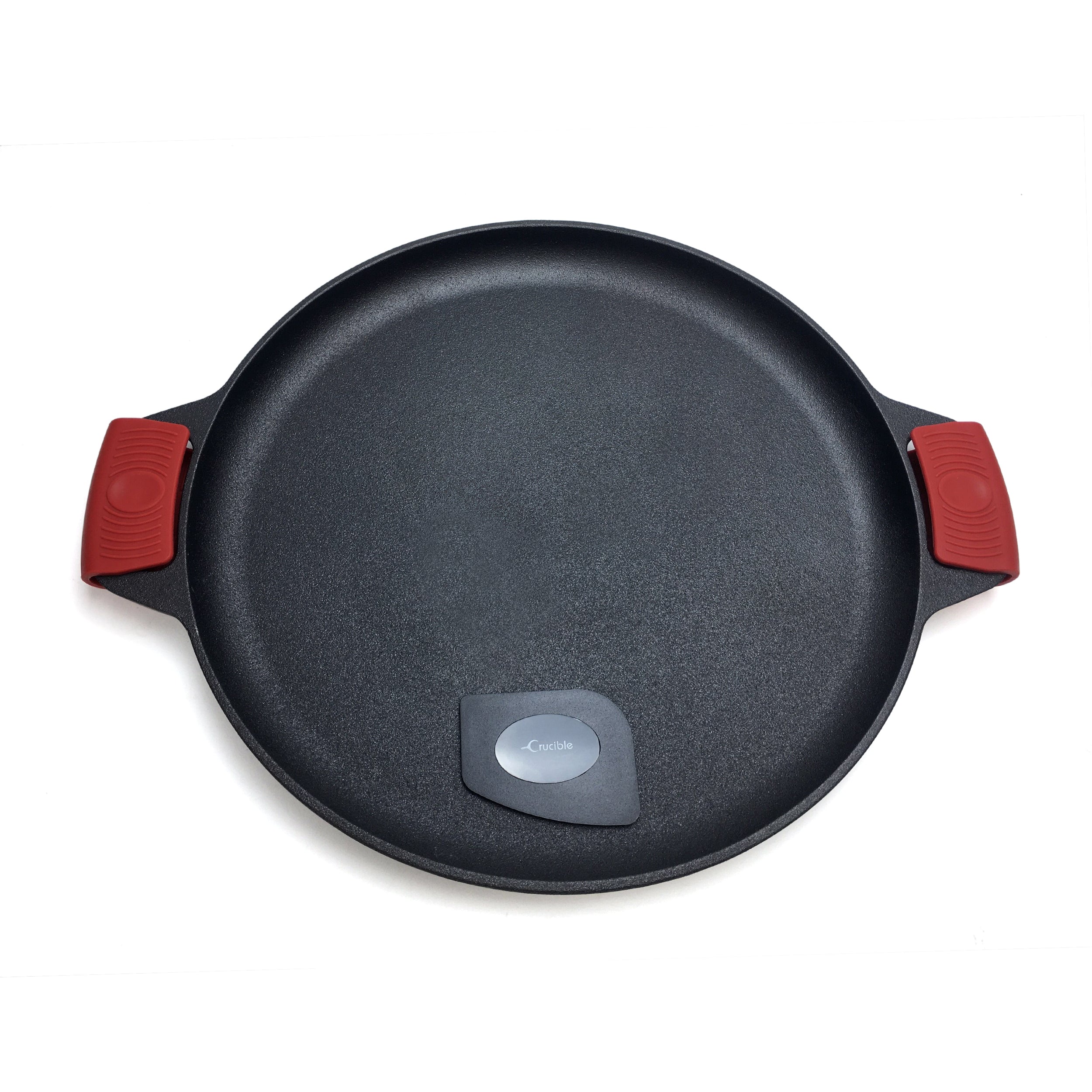 Cast Iron Pizza Pan 13.8"/35 cm, Baking Pan, Cooking Griddle, Silicone Handle Holders, and Scraper