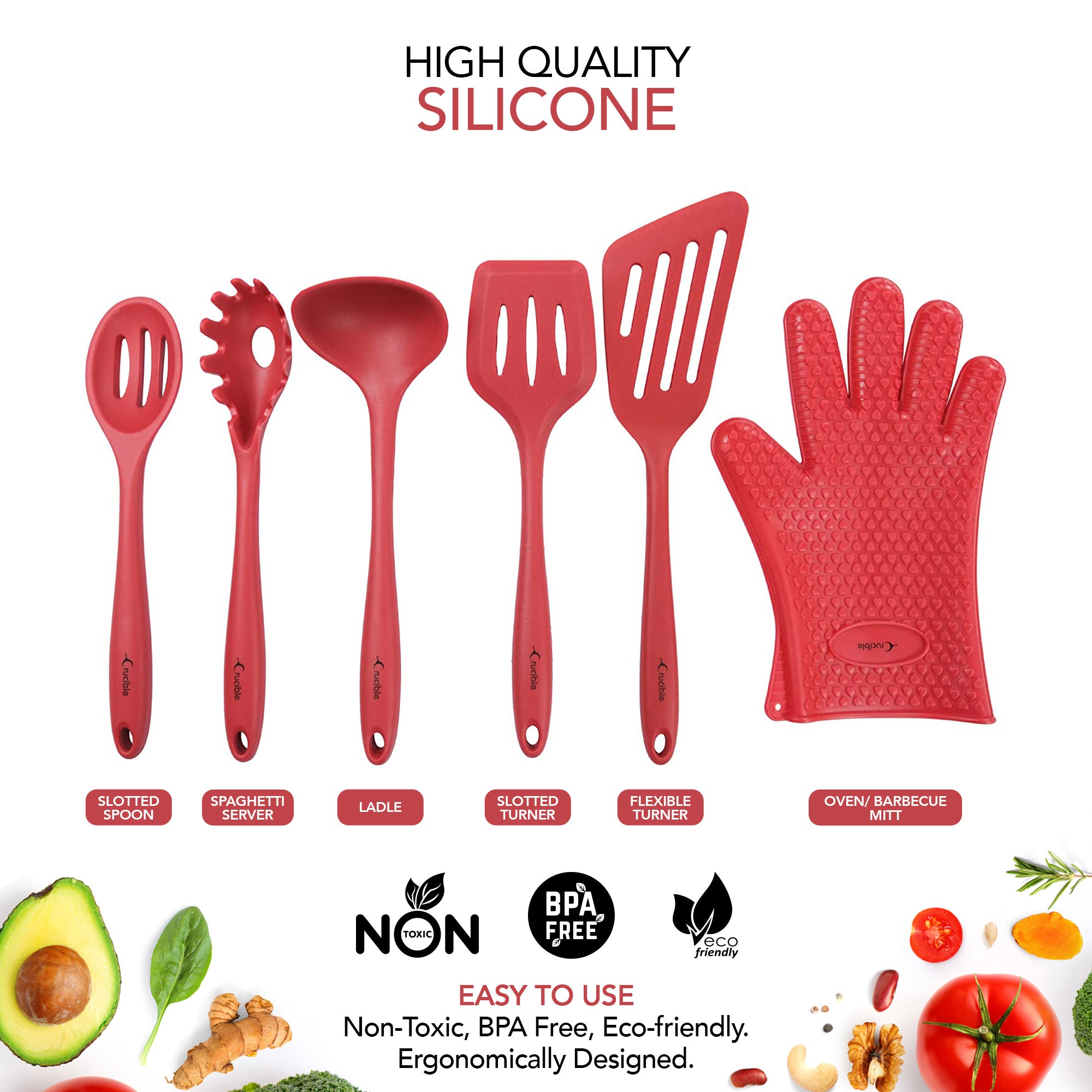 Utensils Set, 12-Piece Complete Silicone Baking & Cooking Kitchen Tools Set, Cookware Set, Kitchen Gadgets - Red - Utensilios de Cocinas