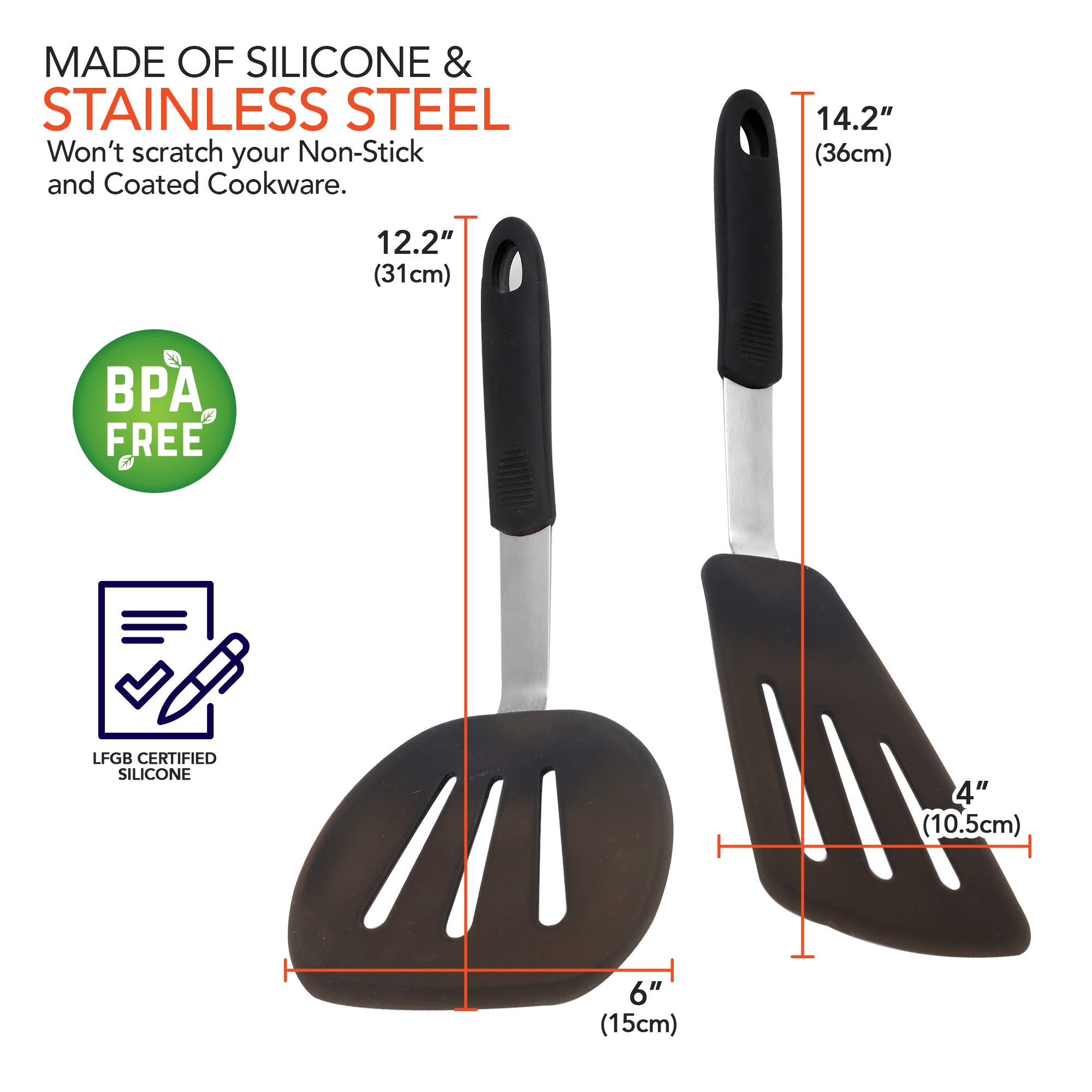 Silicone Turner Spatula Set - Cooking Utensil Set - Egg Turners, Pancake Flippers, Kitchen Spatulas