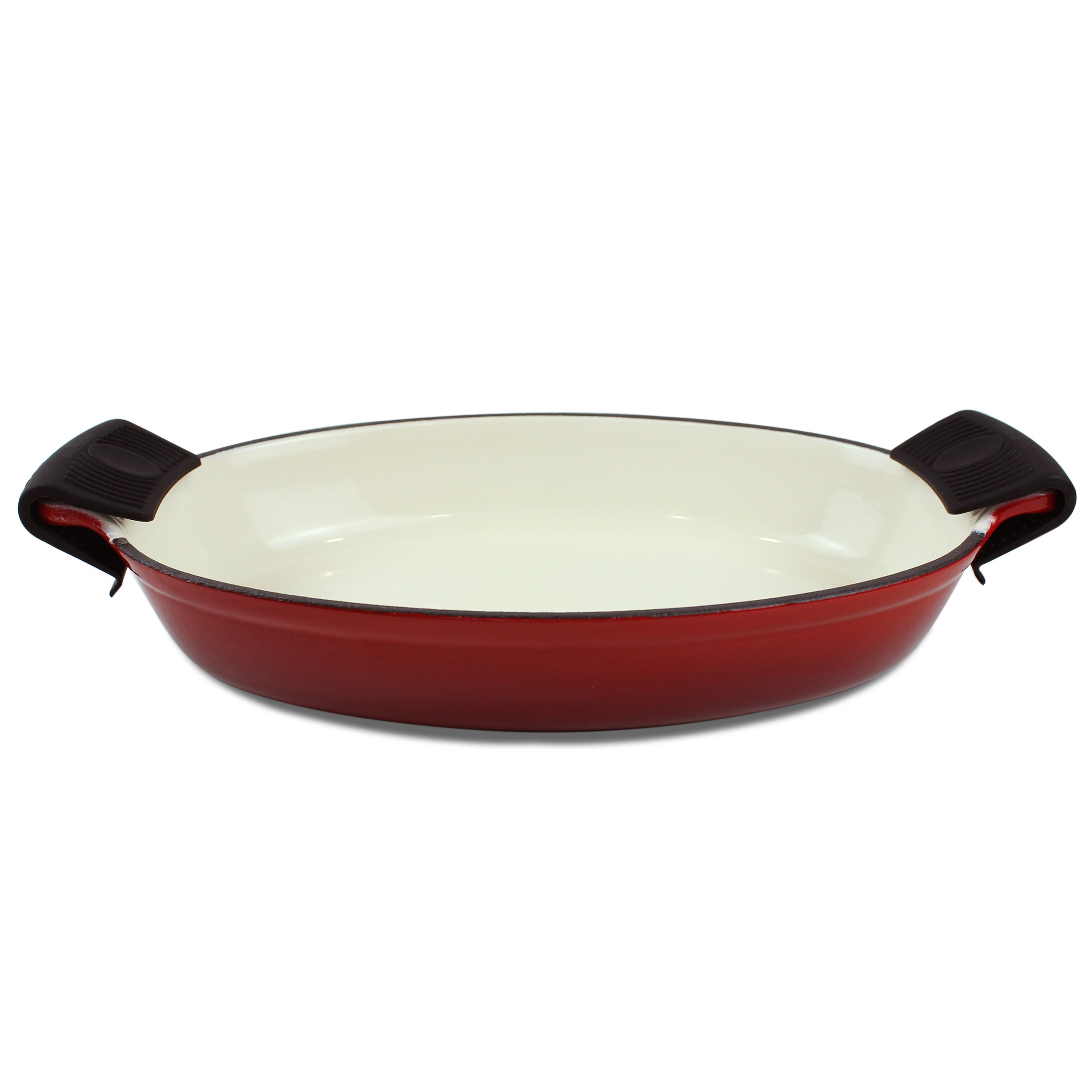 1.58 Qt (1,5 L) Enameled Cast Iron Oval Baking Pan, Lasagna Pan, Roasting Pan - Red + 2 Potholders