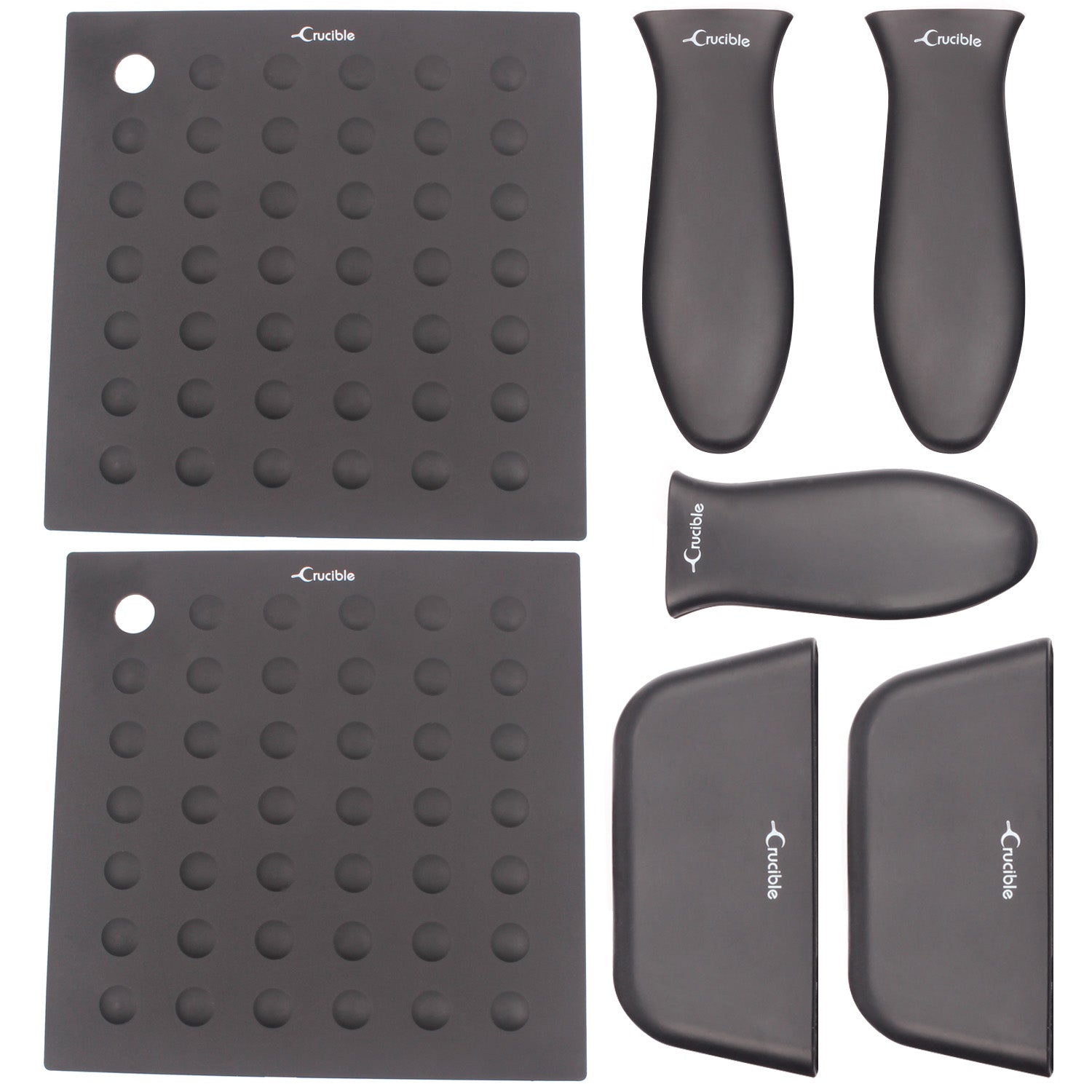 Silicone Potholders (7-Pack Mix Black) for Cast Iron Skillets and more