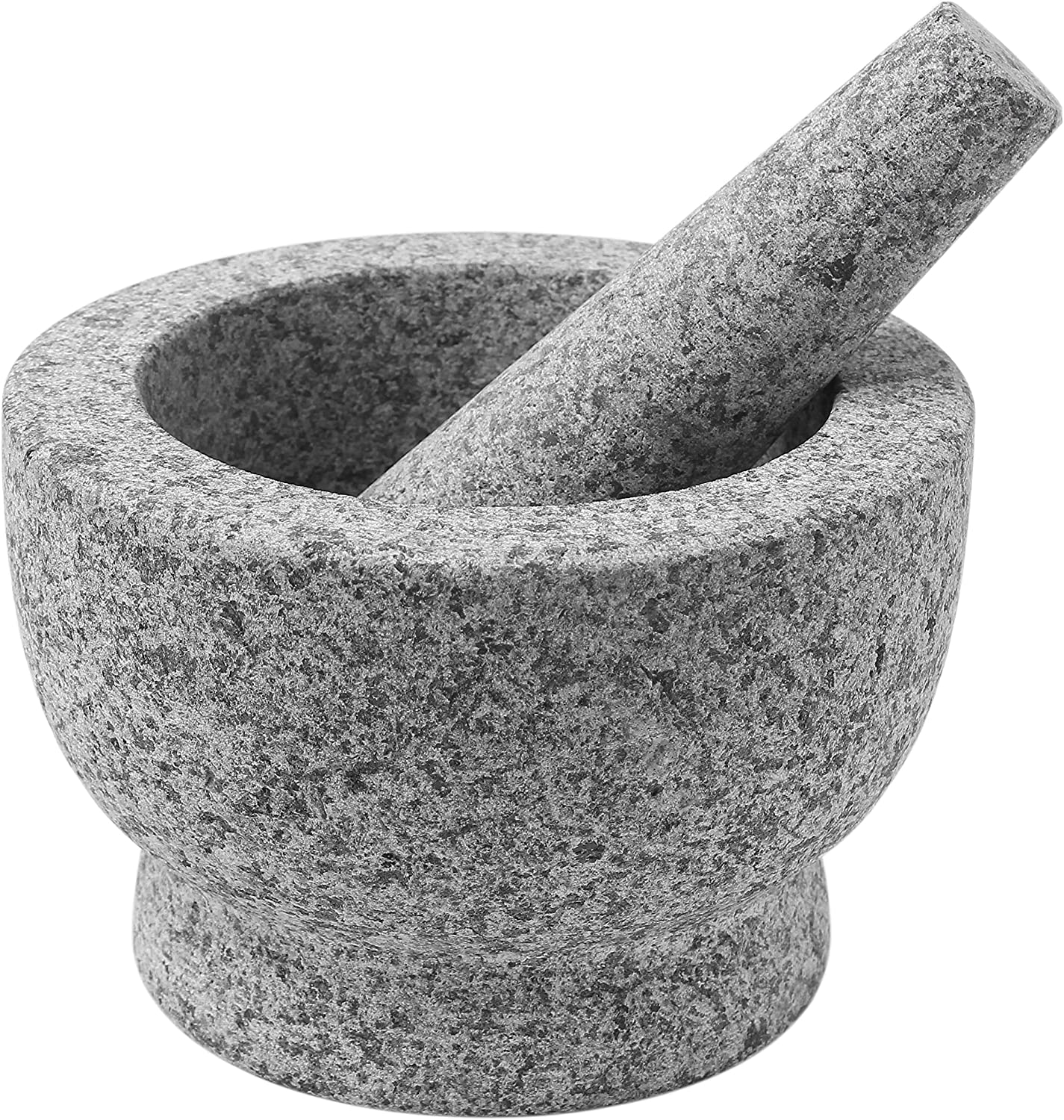 Granite Mortar and Pestle Set, 2-1/3 Cup Capacity, 6 Inch + Anti-Scratch Protector & Garlic Peeler