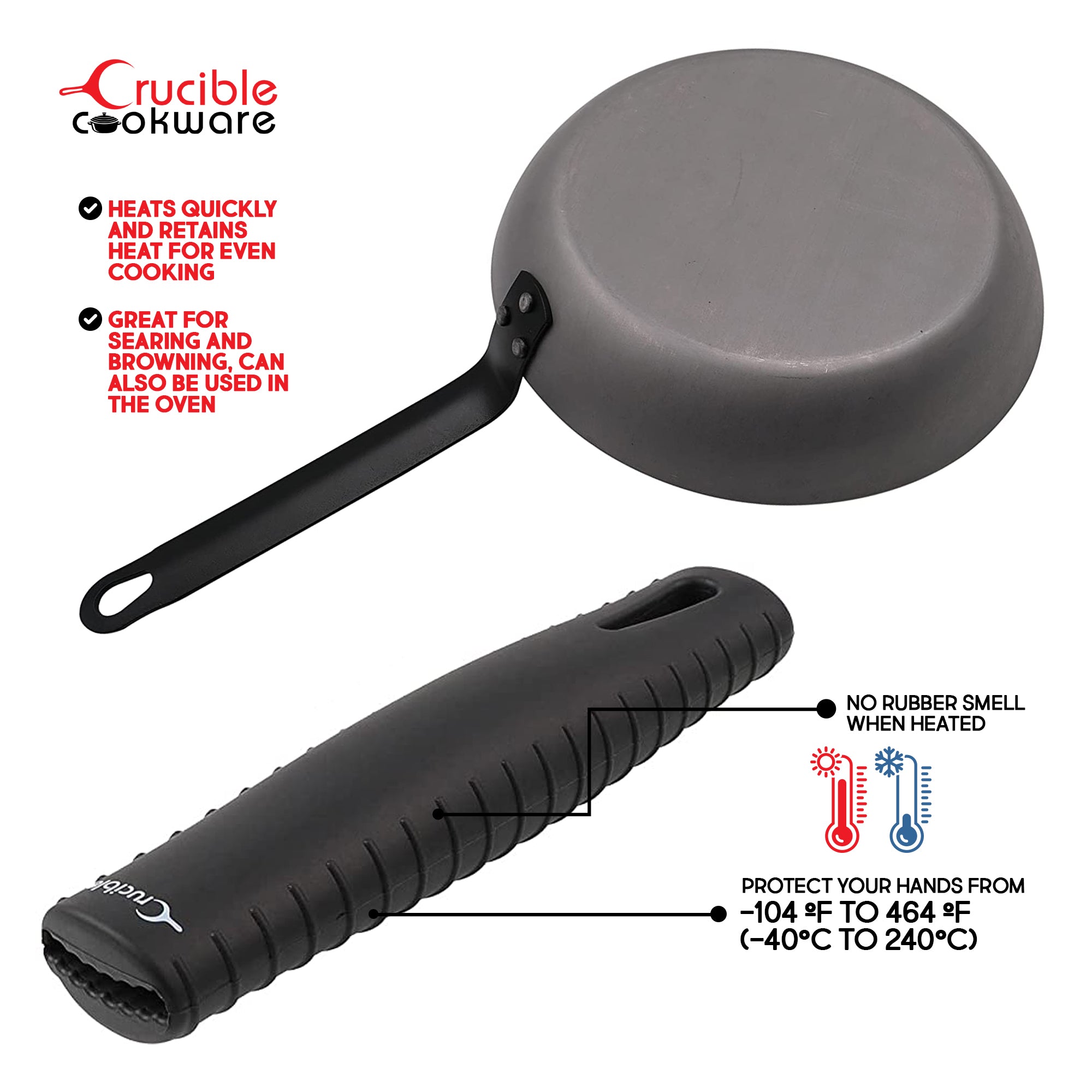 12" (30 cm) Carbon Steel Frying Pan, 1 Silicone Grip, 1 Scraper