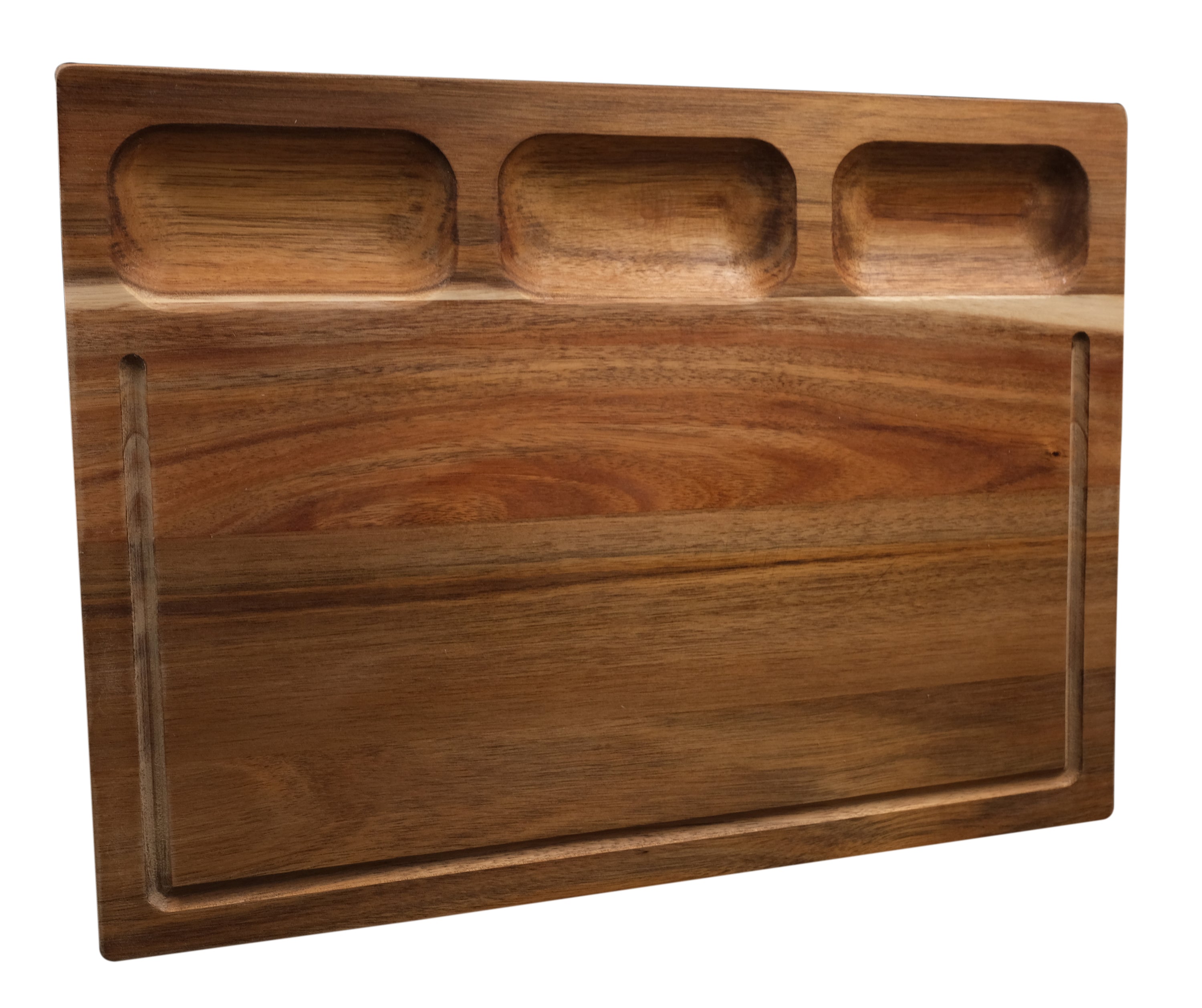 Cutting Board with 3 Sorting Compartments & Juice Groove - Acacia Wood - 17" x 12.2" (43 cm x 31 cm)