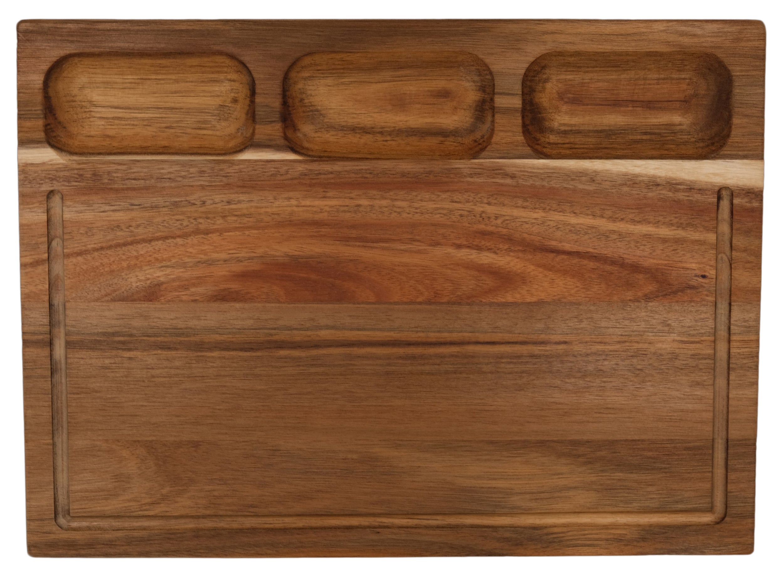 Cutting Board with 3 Sorting Compartments & Juice Groove - Acacia Wood - 17" x 12.2" (43 cm x 31 cm)