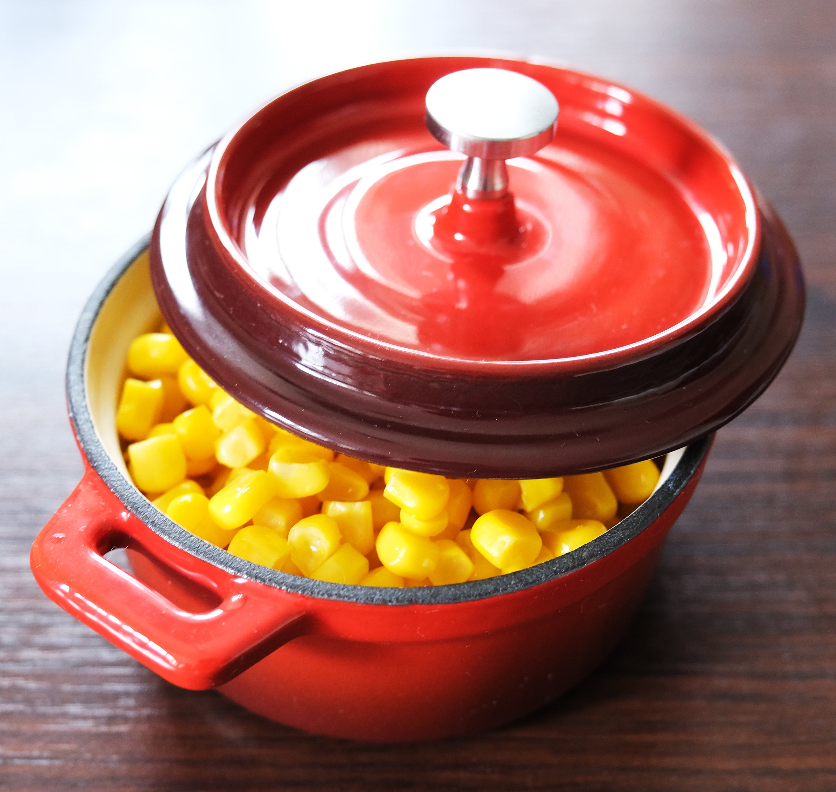 Enameled Cast Iron Dutch Oven, Cocotte (Small) - 4" (10 cm) Diameter - Round Red