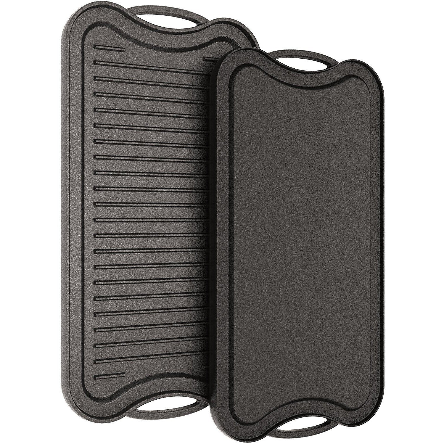 Cast Iron Griddle (20" by 10"/51 cm x 26 cm), Reversible, Grill and Griddle Combo, fits over two stovetop burners