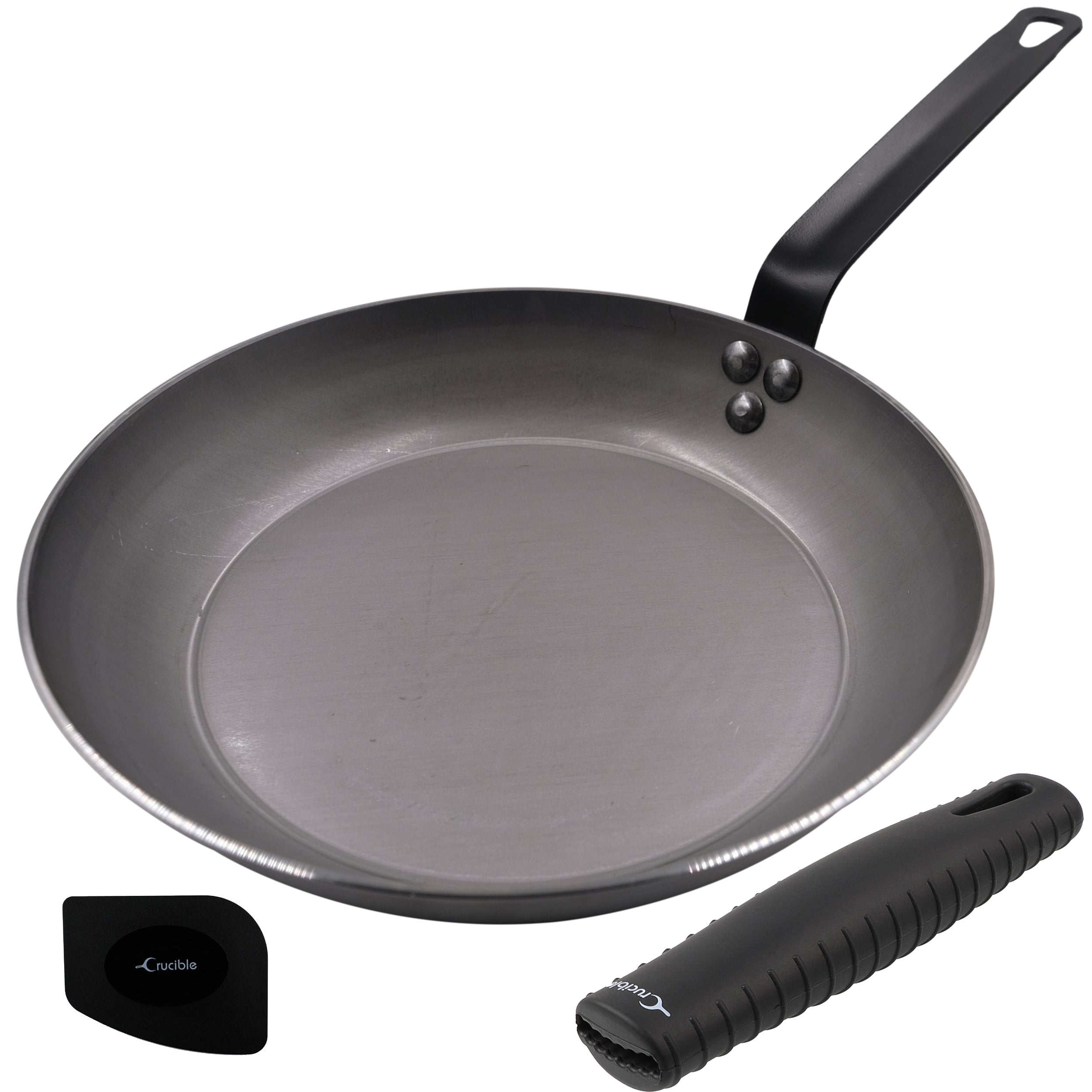 12" (30 cm) Carbon Steel Frying Pan, 1 Silicone Grip, 1 Scraper