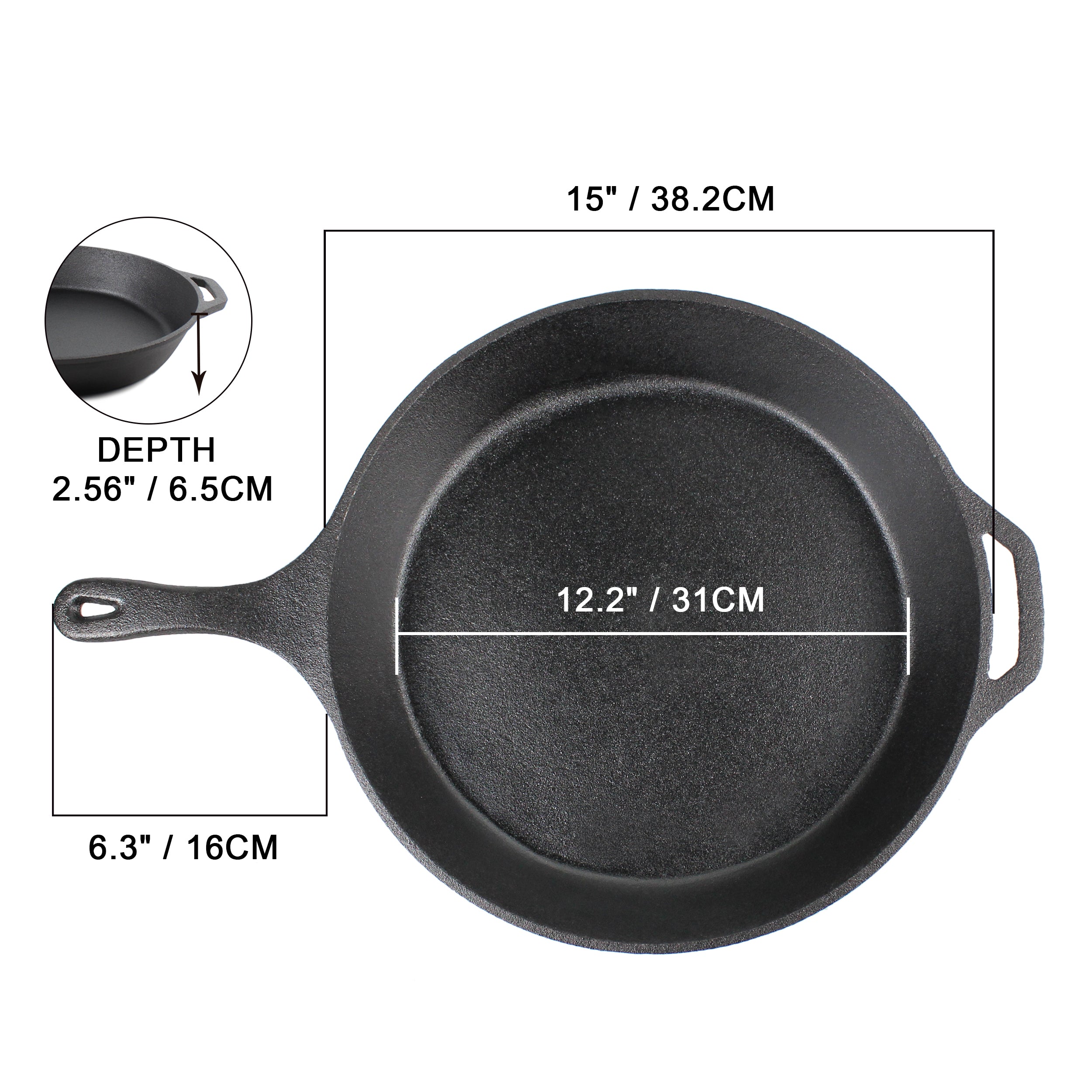 15-Inch (38 cm) Cast Iron Skillet Set, Silicone Handle Holders, Glass Lid, Cast Iron Cleaner, Scraper