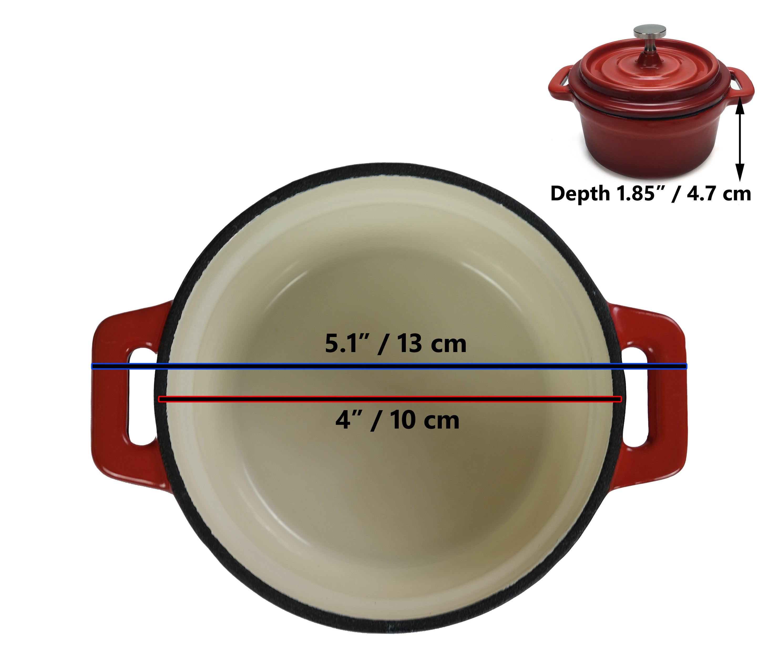 Enameled Cast Iron Dutch Oven, Cocotte (Small) - 4" (10 cm) Diameter - Round Red
