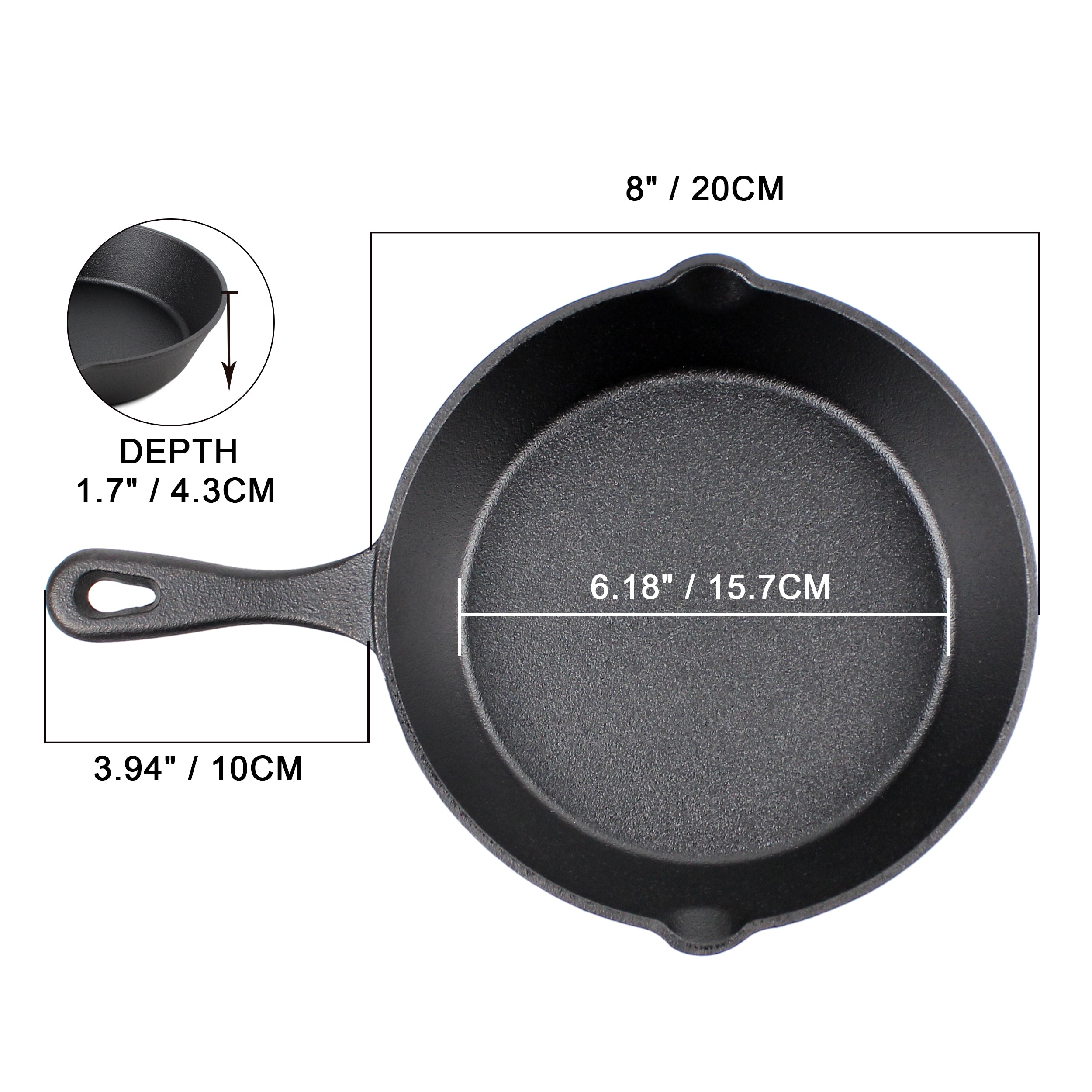 Cast Iron Skillet Set (8-Inch/20cm), Silicone potholder, Glass Lid, Cast Iron Cleaner, Scraper