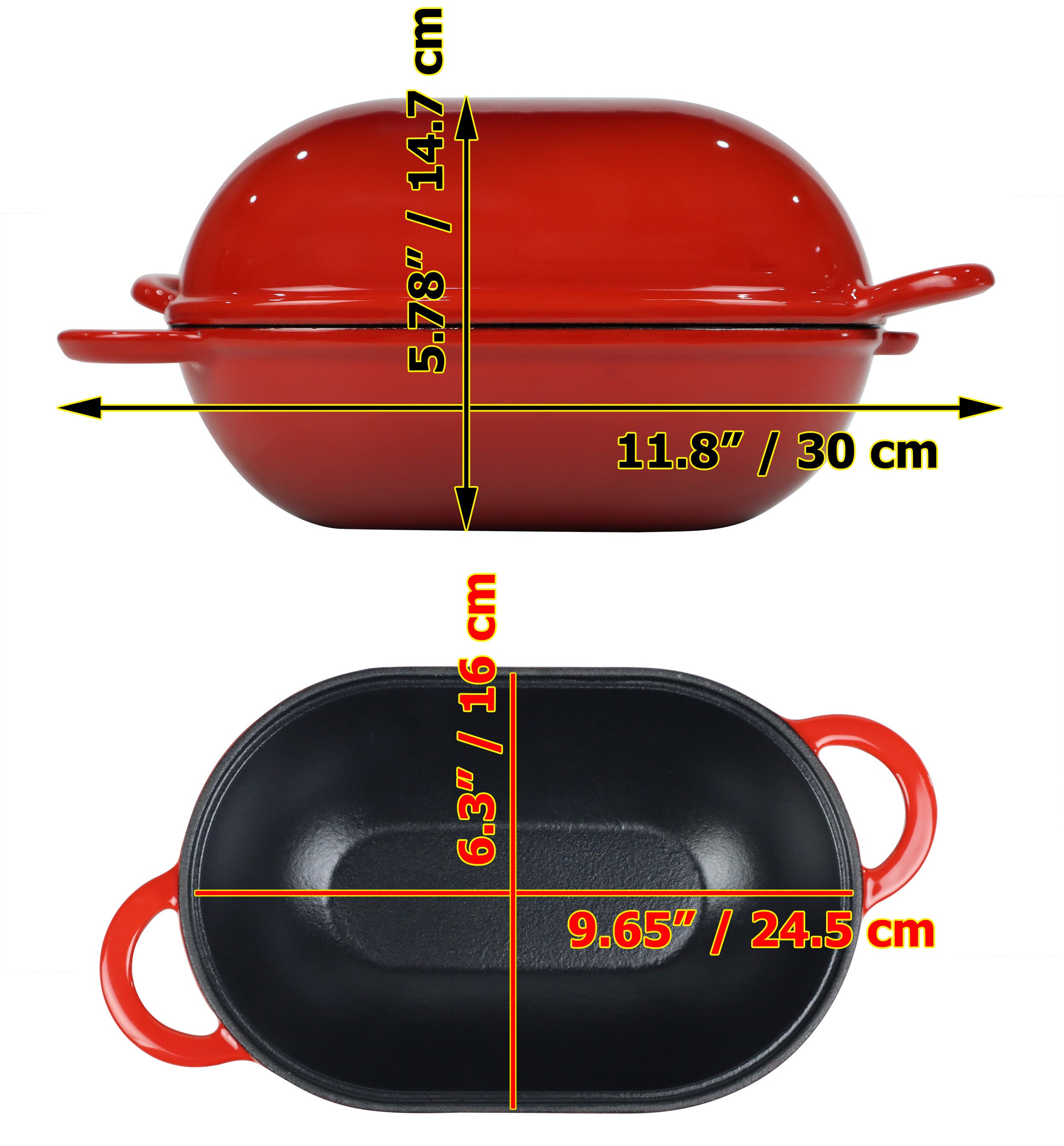 Enameled Cast Iron Bread Pan with Lid, Red, Oven Safe Form for Baking, Artisan Bread Kit - Loaf Pan