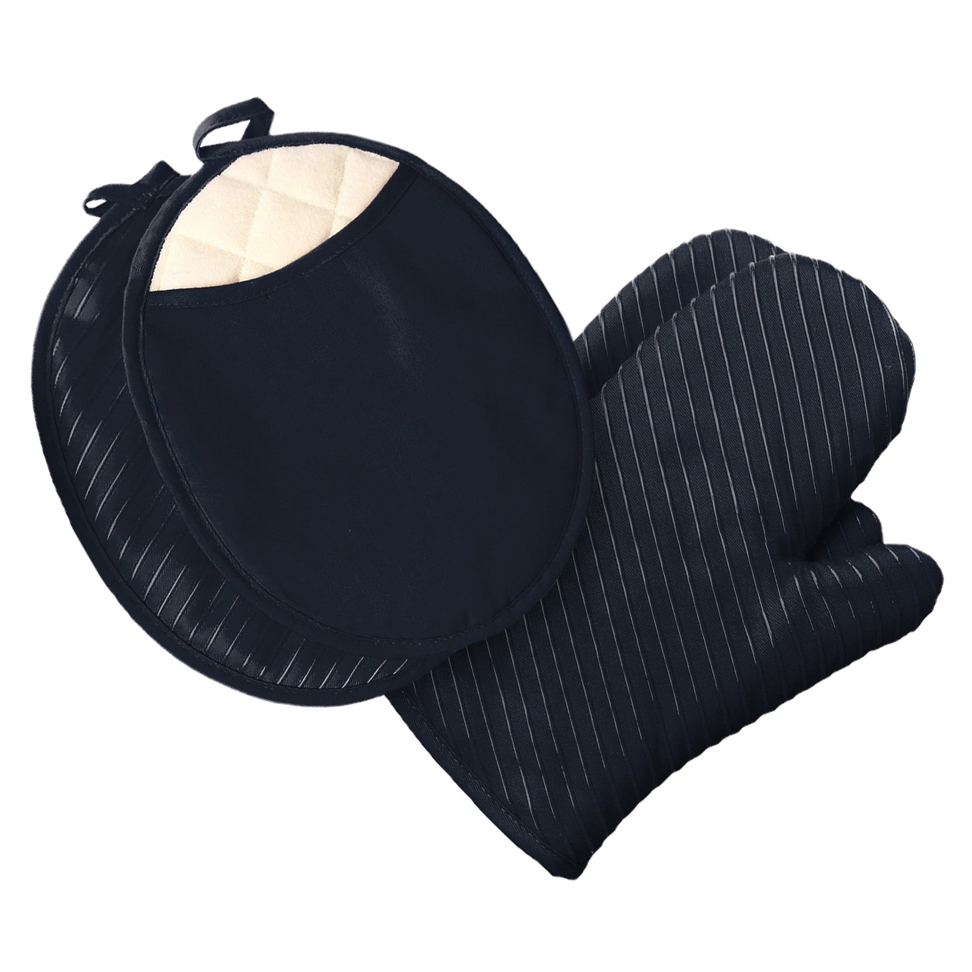 Pot Holders and Oven Mitts Gloves, 2 Potholders & 2 Hot Pads, Kitchen Linens Set - Black