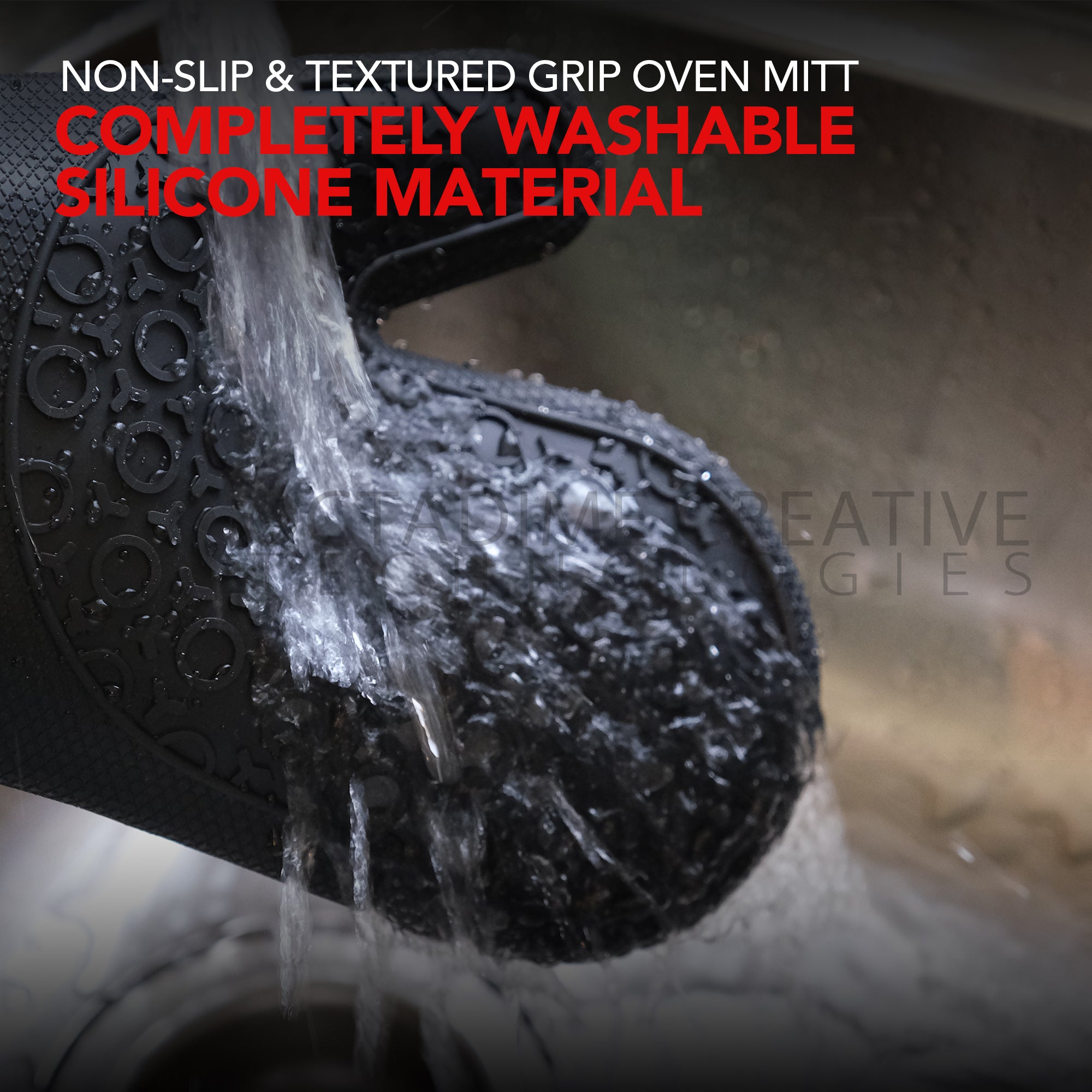 Silicone Oven Mitts and Potholders (4-Piece Set), Kitchen Counter - Advanced Heat Resistant Pot Holders, Non-Slip Textured Grip Oven Mitt - Black