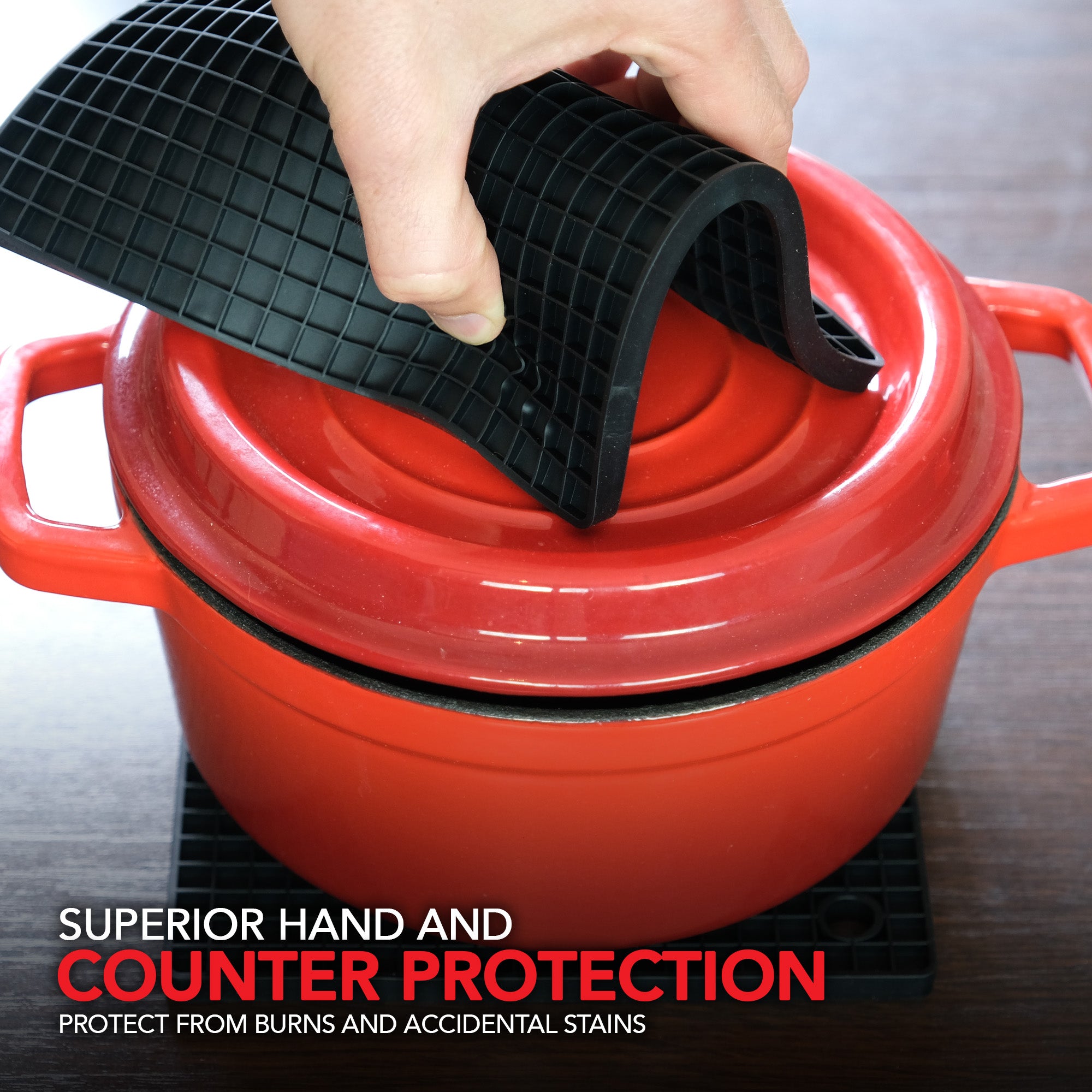 Silicone Oven Mitts and Potholders (4-Piece Set), Kitchen Counter - Advanced Heat Resistant Pot Holders, Non-Slip Textured Grip Oven Mitt - Black